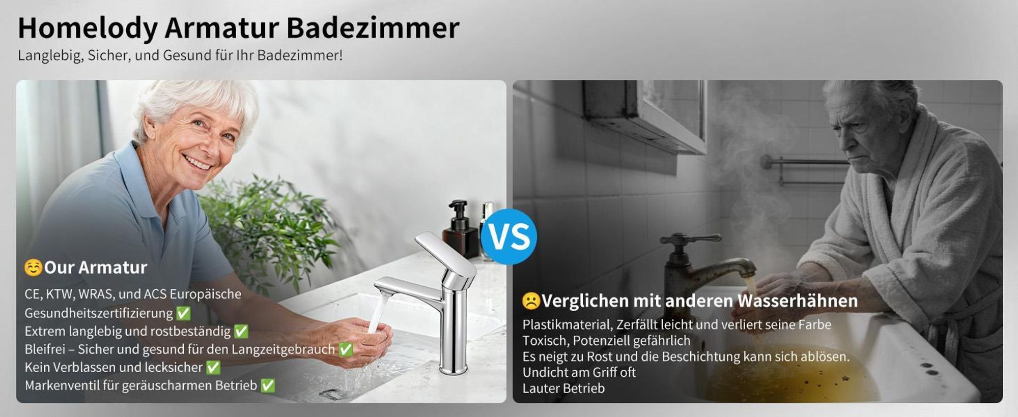 2 x Homelody Wasserhahn Bad Chrom, Einhebelmischer Badezimmer Waschtischarmatur, Bad Armatur Mischbatterie, Waschbeckenarmatur, Waschbecken Armaturen