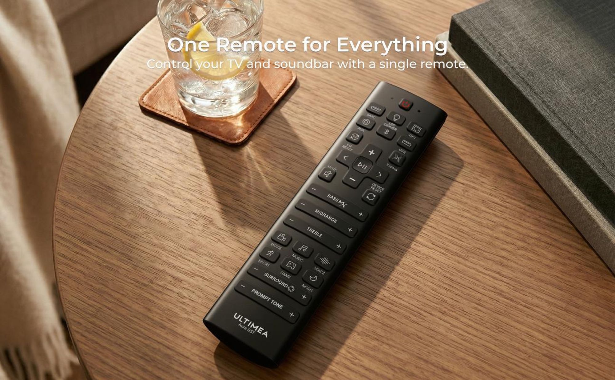 ULTIMEA Aura S5T 7.1kanálový soundbar Dolby Atmos se subwooferem, prostorový zvukový systém, ovládání přes aplikaci, 4 surround reproduktory, 420 W