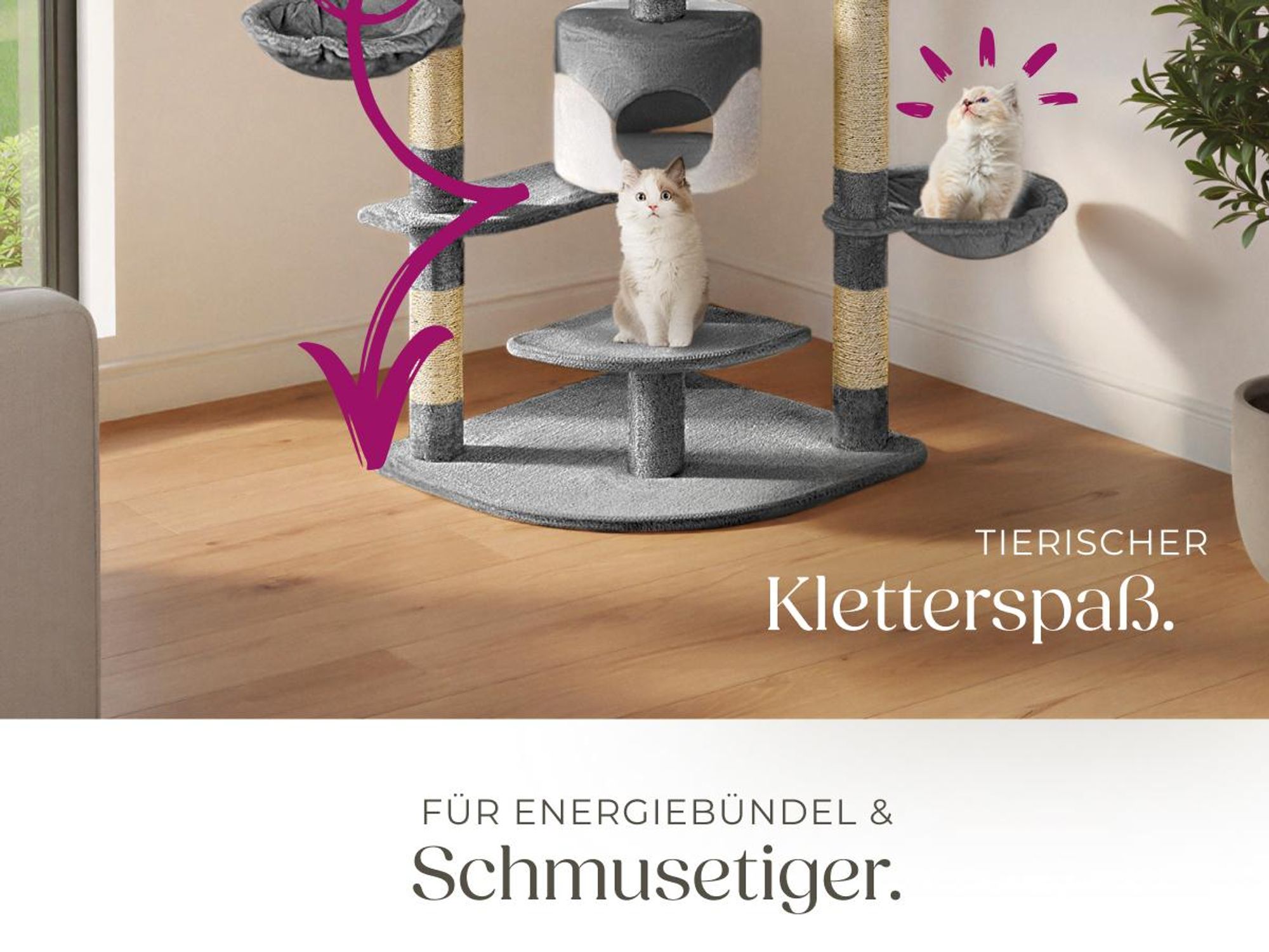tectake® Kratzbaum Fippi 201 cm inklusive Spielkordel und Kippschutz