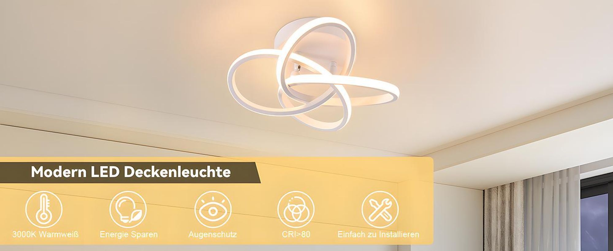 ZMH Deckenleuchte LED Flurlampe 28W 3000K Warmweiß Modern Schlafzimmer Deckenlampe Wohnzimmer Vierblättrige Blume Deckenleuchten Weiß Küchenlampe