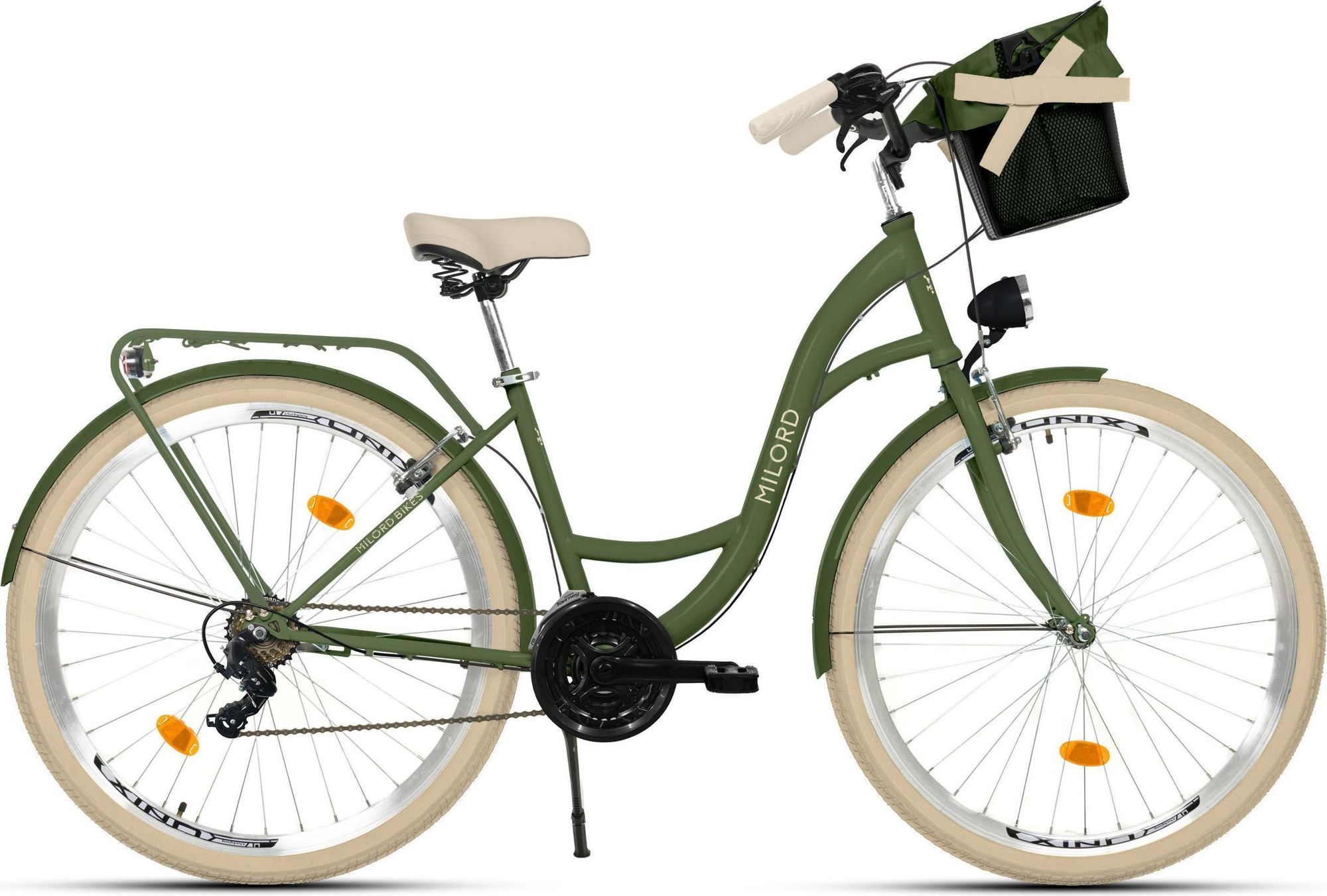 MILORD Damenfahrrad Citybike Komfort Mit Metallkorb Hollandrad Fahrrad, 28 Zoll, 21-Gang, Rosa-Creme