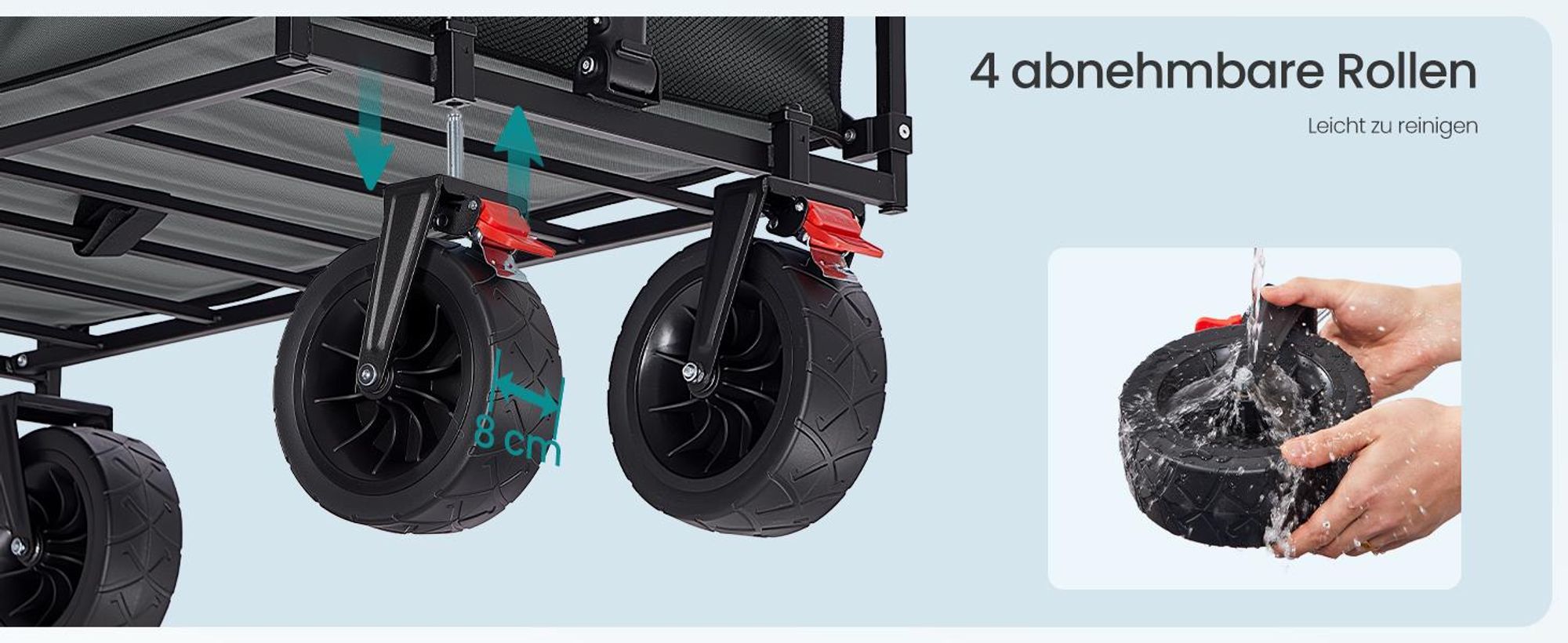 SONGMICS Faltbarer Bollerwagen, Transportwagen 200 L, Handwagen mit Griff, Outdoor Garten, 4 verstärkte Rollen, grau