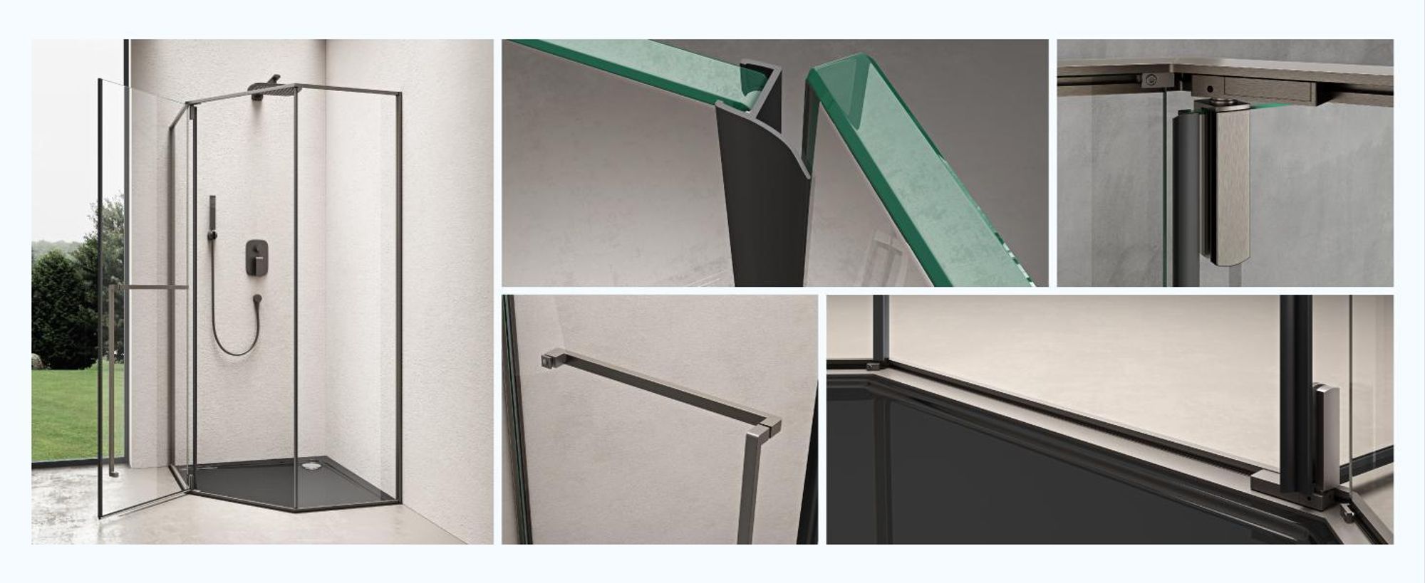 doporro Fünfeckdusche Duschkabine 100x100cm Duschabtrennung 8mm ESG-Sicherheitsglas Klarglas inkl. Nano-Beschichtung Ravenna68K-plus