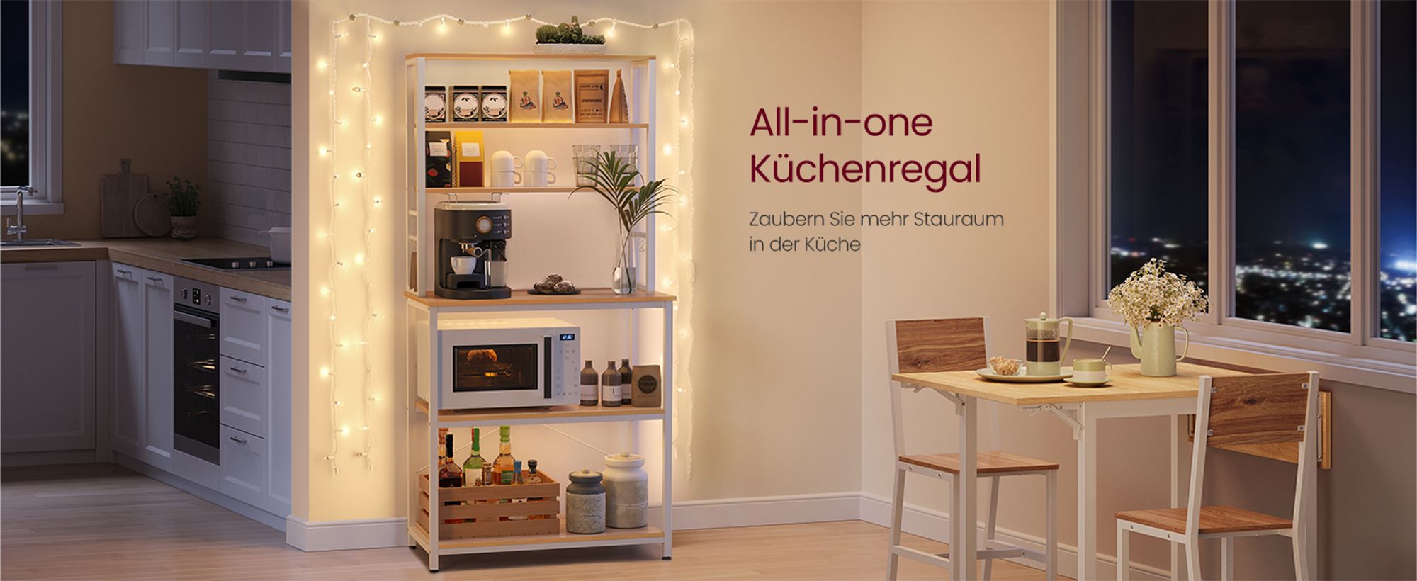 VASAGLE Küchenregal, Standregal, 40 x 80 x 167 cm, eichenfarben-weiß