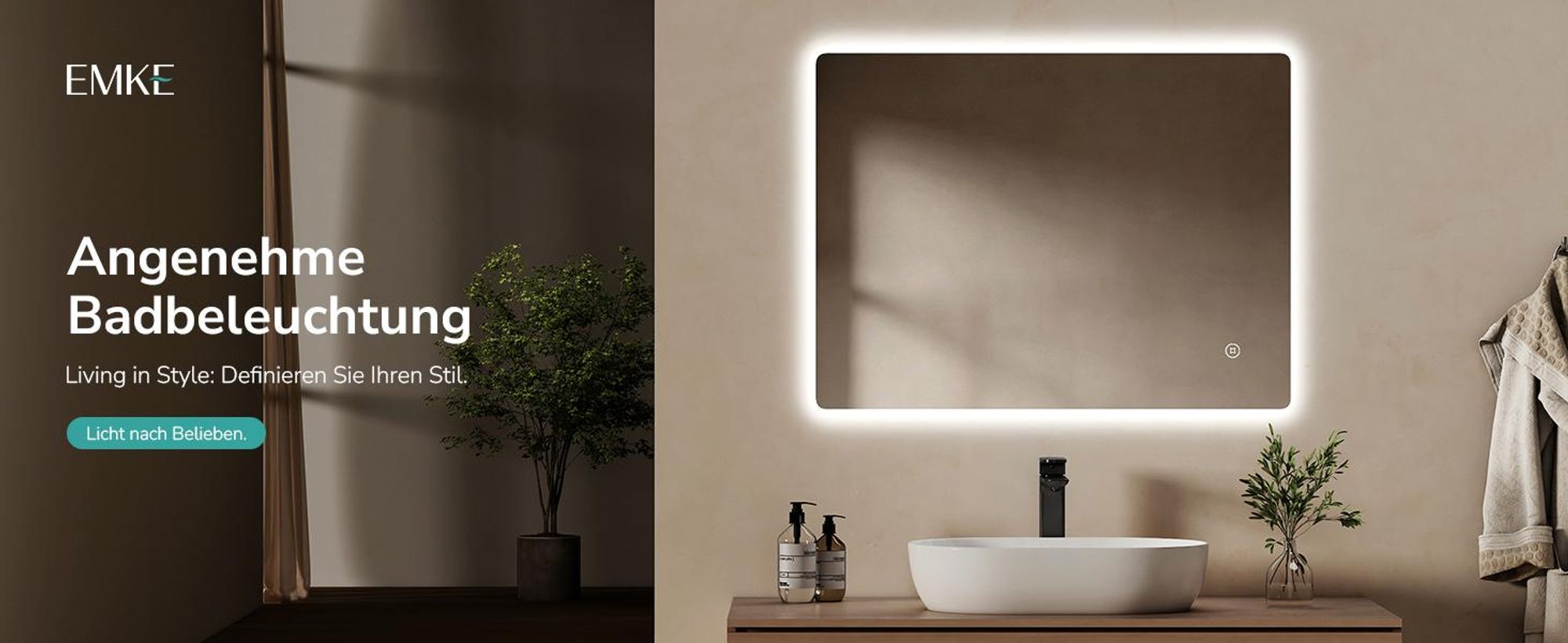 EMKE LED Badspiegel 80x60cm Badspiegel mit Beleuchtung Kaltweiß Lichtspiegel Badezimmerspiegel Wandspiegel mit Touchschalter + Beschlagfrei