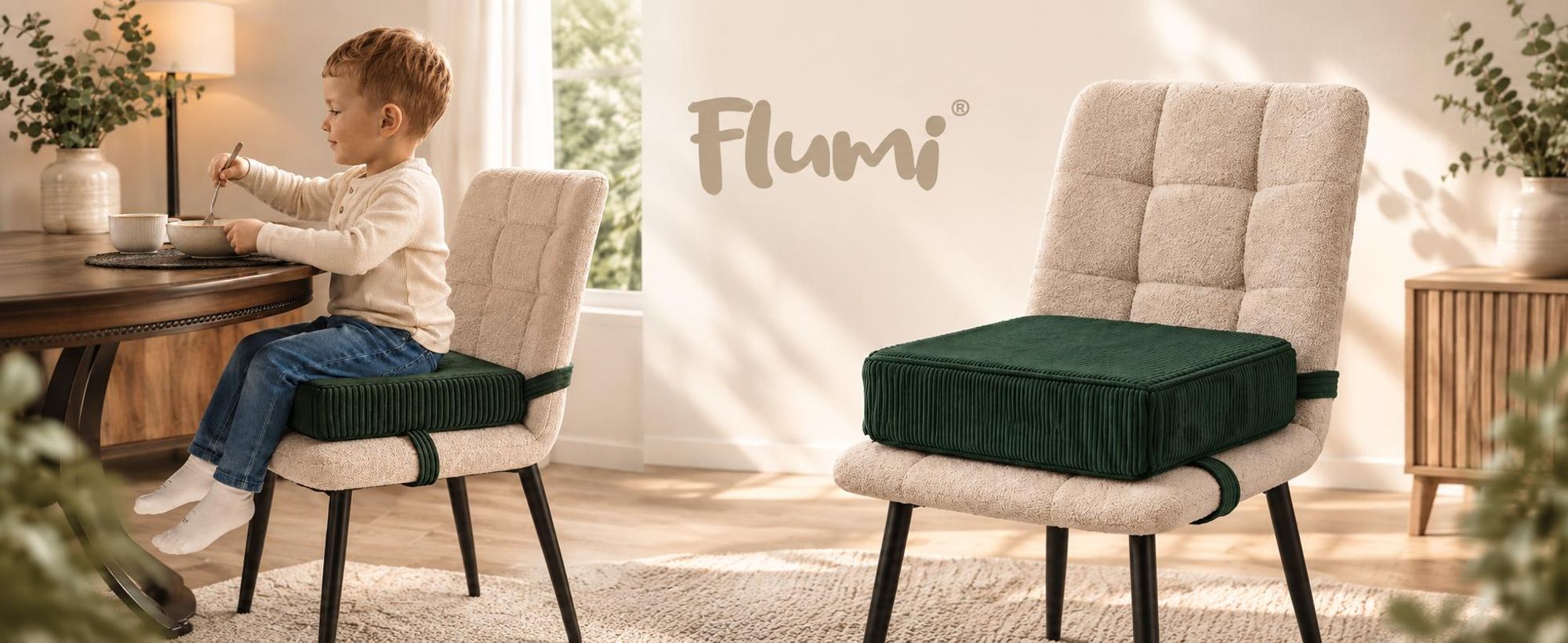 Sitzerhöhungskissen Flumi für Kinderstuhl – beige