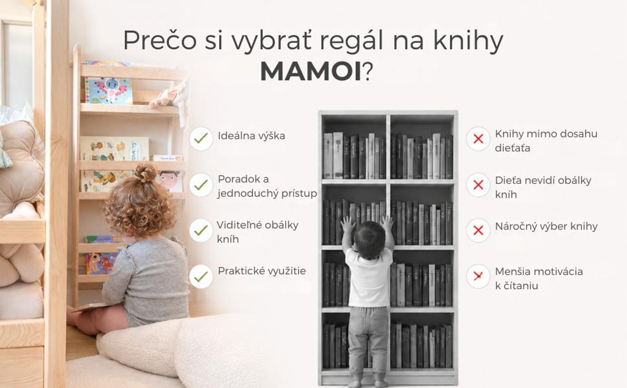 MAMOI® regál na knihy pre deti, regál do detskej izby, polica na knihy, polica na knihy, nástenná polica pre deti, detská polica na knihy, drevená lav