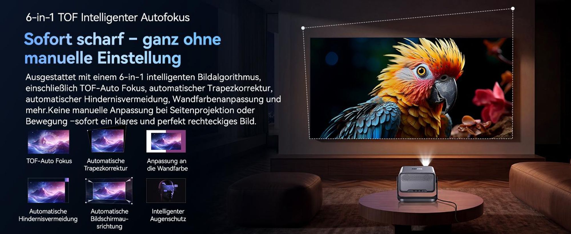 Blackview PV1000 Max, 1000 ANSI-Lumen, 1080p FHD, VIDAA OS, Dolby Audio 12W, 6-in-1 TOF AF, 40-150 Zoll, MT9660, WiFi 5+BT 5.0, AirPlay 2, 360° Gimbal