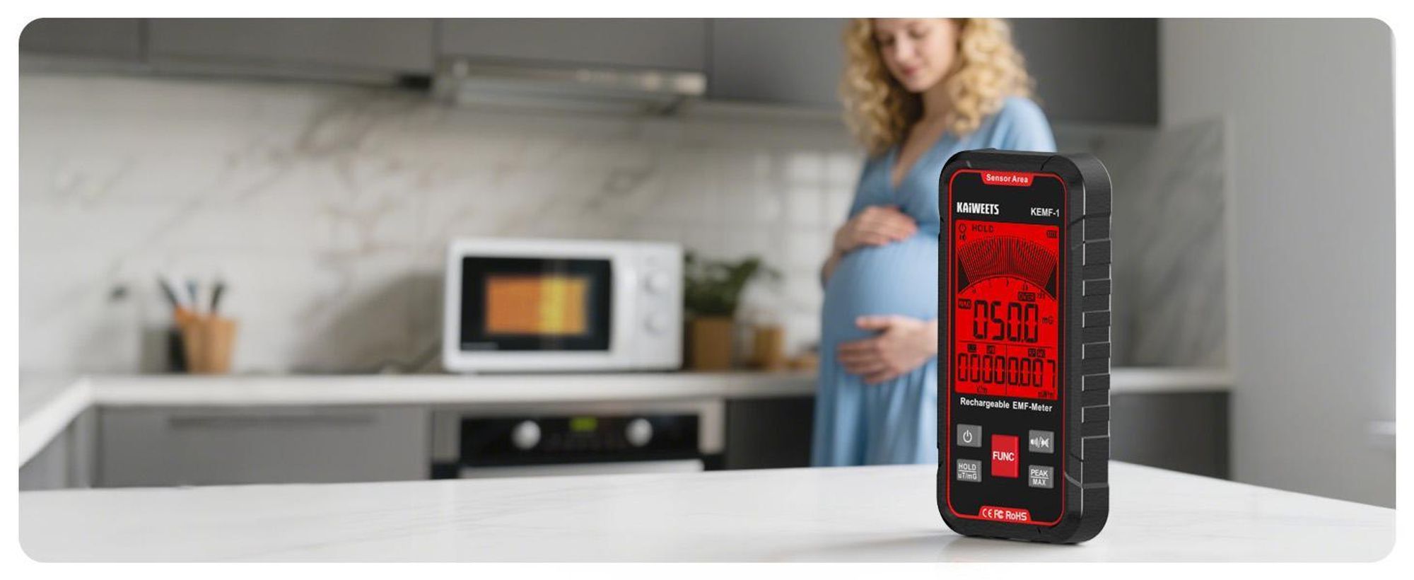Misuratore EMF KAIWEETS 3 in 1, rilevatore di radiazioni EF/MF/RF, display LCD, batteria ricaricabile Type-C