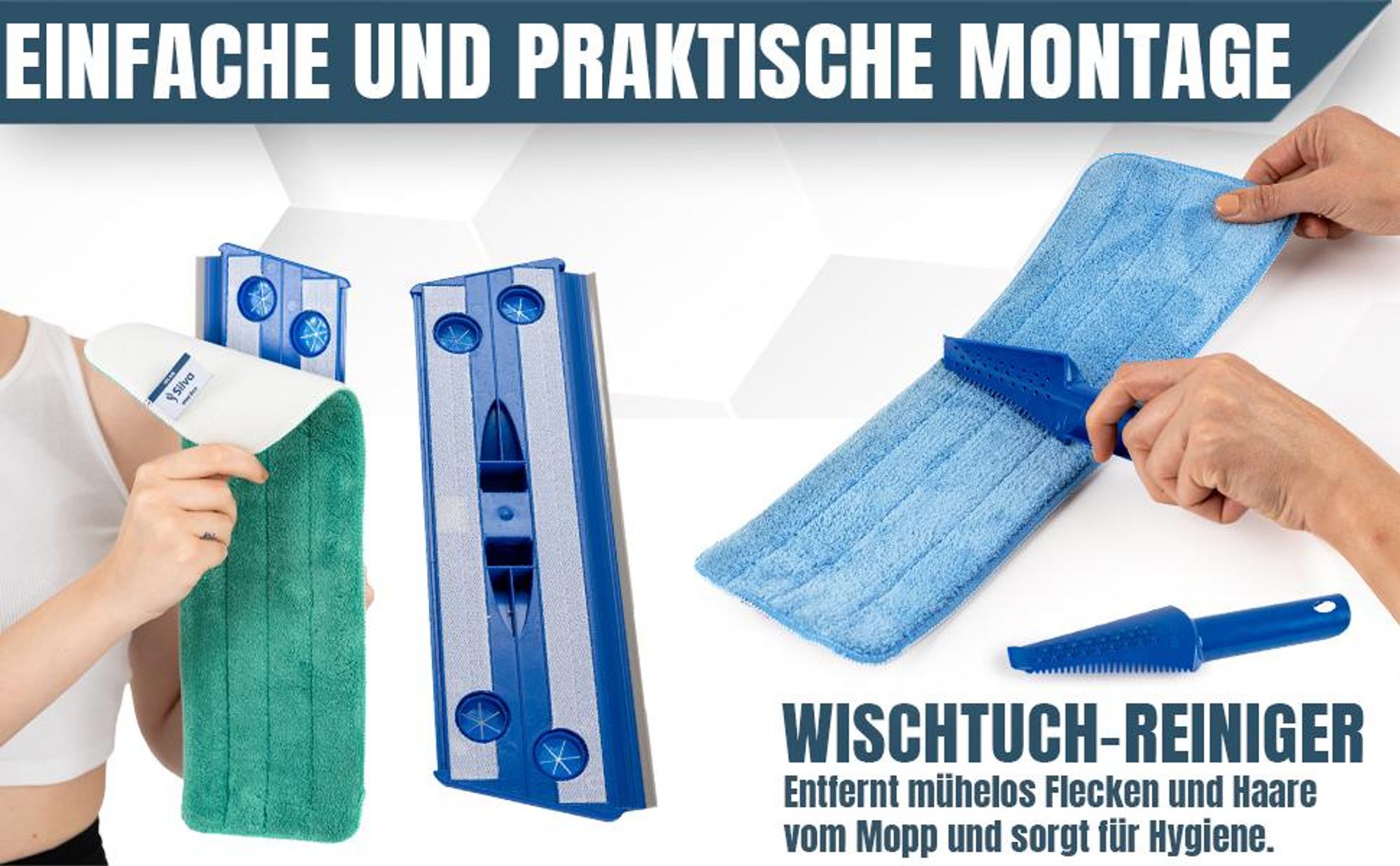Silva Mikrofaser Wischmop - Bodenwischer Set mit Soft Touch Griff, 360° Drehgelenk & Teleskopstiel – Mop Set mit Nass und Trocken