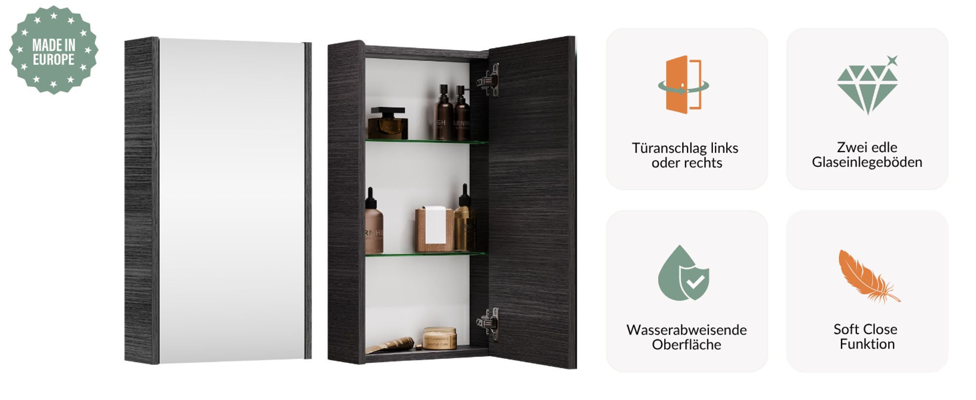 Planetmöbel Badmöbel-Set mit Spiegelschrank 45cm Weiß