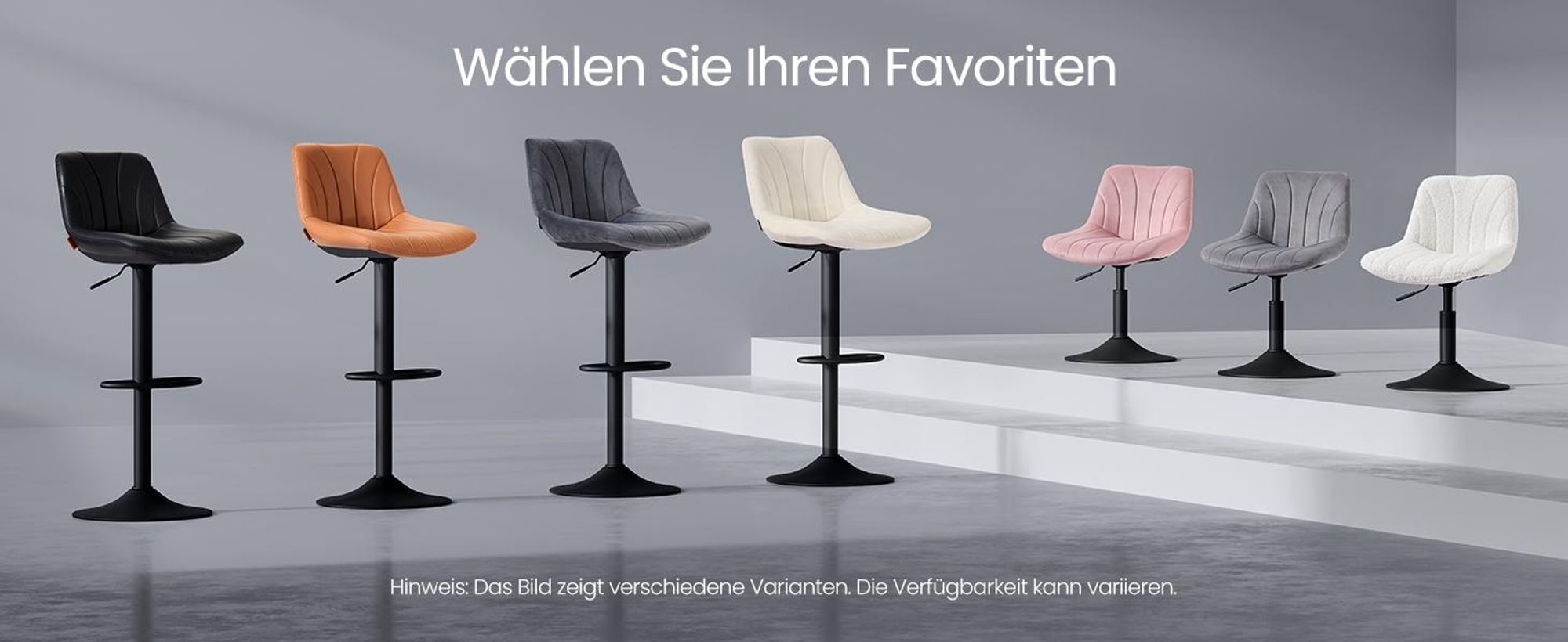 VASAGLE Barstuhl 2er Set, Küchenhocker, 88-108 cm höhenverstellbar, Barhocker, drehbar, mit Fußstütze, PolyurethanBezug, schwarz
