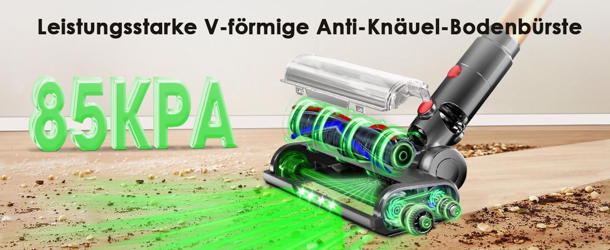 Aiibot Akku Staubsauger, 85000Pa/80Mins/750W Staubsauger Kabellos mit Smart Display , 50dB Ultraleiser Staubsauger mit Anti-Tangle-Bürste, 3 Saugmodi