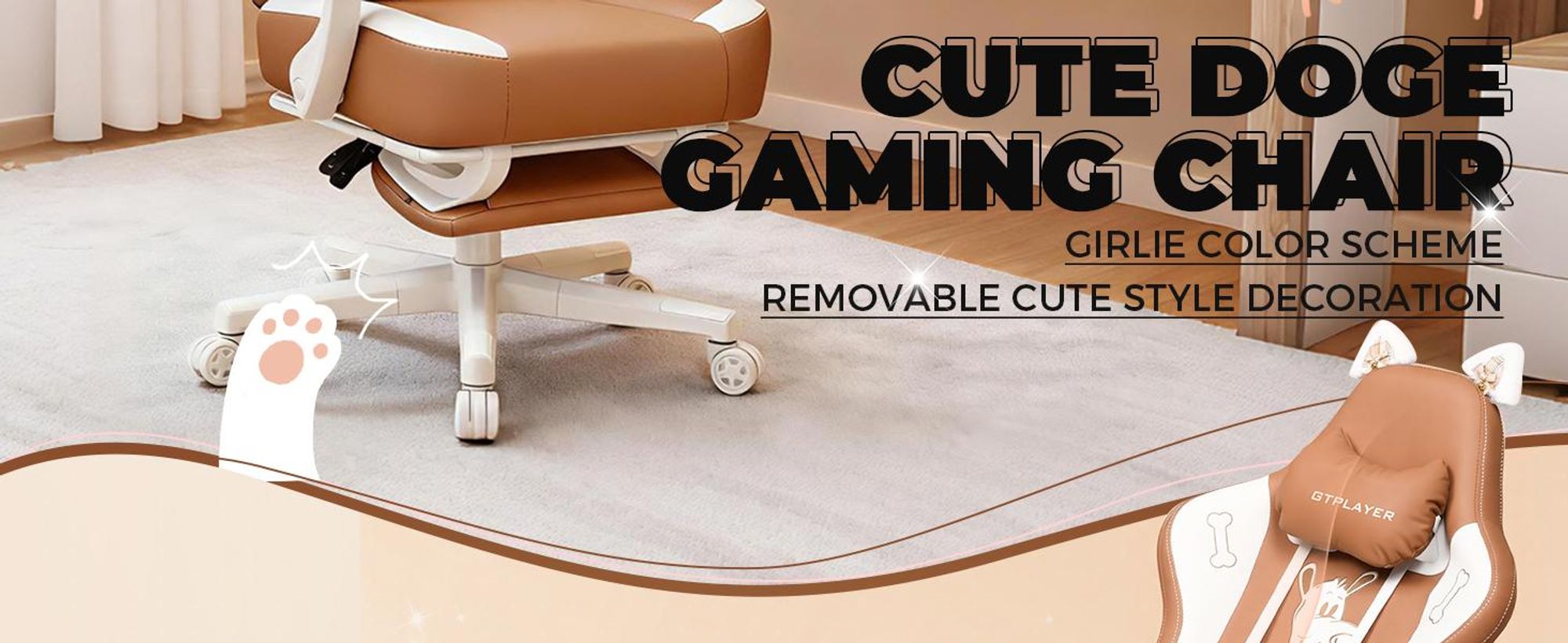 GTPLAYER Roztomilá herní židle, herní židle, ergonomická kancelářská židle herní židle s kočičíma ušima, paměťovou pěnou a opěrkou nohou, 150 kg Imitace kůže