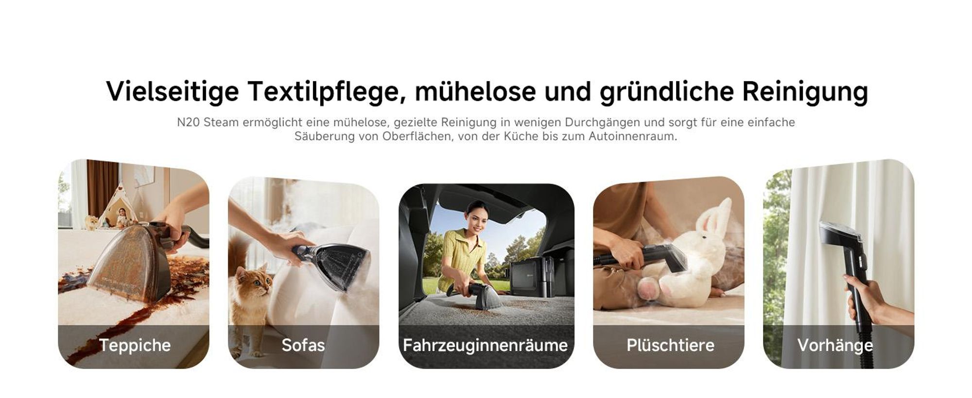 Dreame N20 Tragbarer Nass-und Trockensauger,17kPa Saugkraft,100°C Dampfreinigung,70°C Heißwasserreinigung,20Min Schnelltrocknung,Selbstreinigung