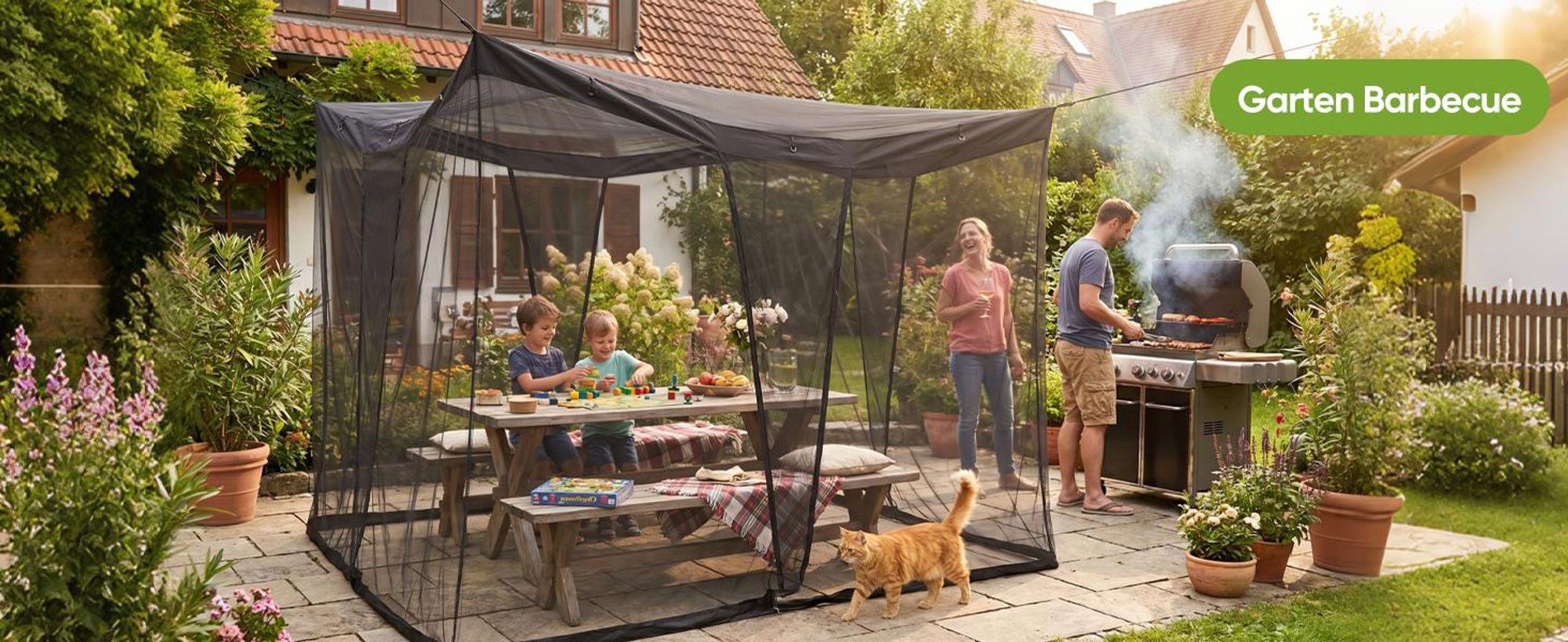 Sekey Moskitonetz Pavillon 3,5x2,5x2,5m Insektenschutz Garten Outdoor Balkon Fliegennetz für Pergola Garten groß Mückenschutz stabil