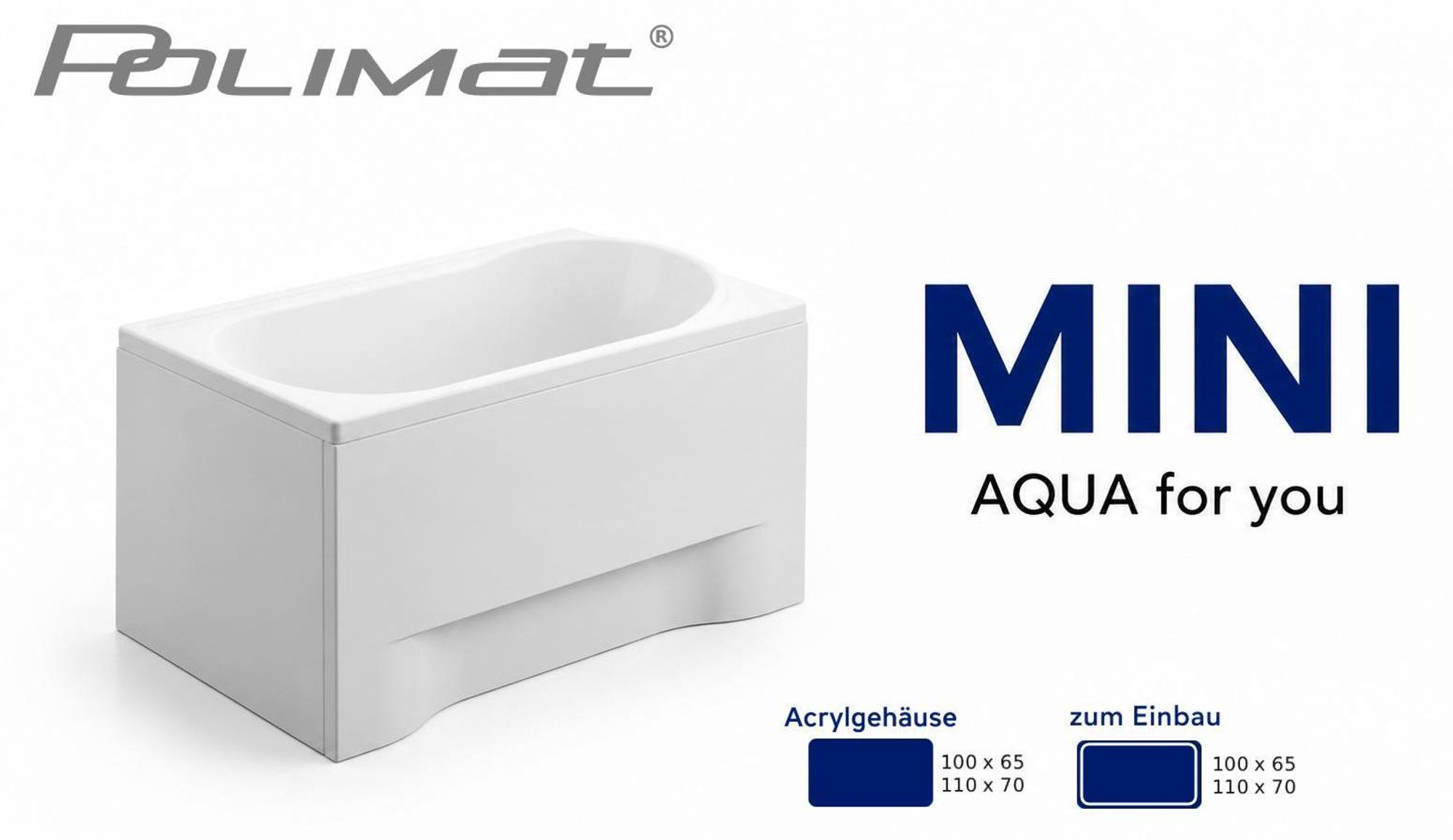 AQUA for you | Badewanne - Polimat Mini - Rechteckbadewanne - 110x70 cm - Weiß - mit Gestell, Füßen, Montageset, Acrylwanne
