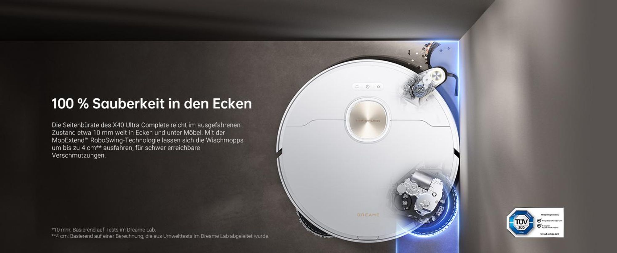 Dreame X40 Ultra Complete Saugroboter mit Wischfunktion,12000Pa Saugkraft,70℃ Wischmopp,selbstreinigend,Automatische Entleerung＆Fill,Drehen und Heben