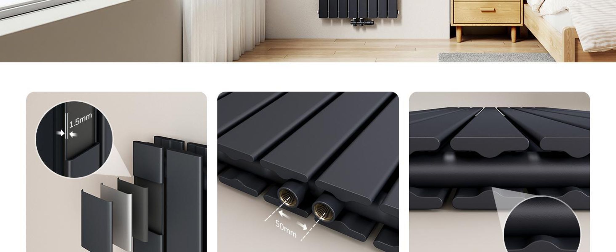 EMKE Heizkörper Vertikal Designheizkörper Paneelheizung, 1800x616mm, Doppellagig Anthrazit Flach Mittelanschluss, 2166W ohne Heizstab