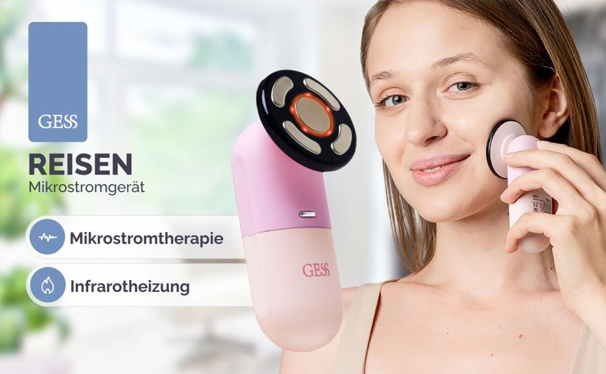 Kosmetisches Gerät Faltenentferner Gesichtsmassagegerät mit ION- und Heiße- GESS Reisen