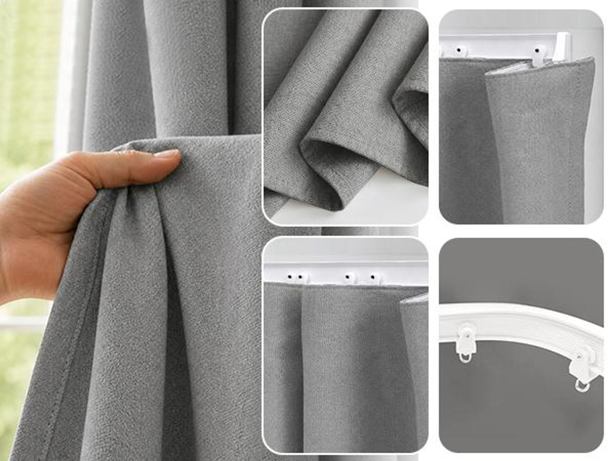 Extra großer Raumteiler Vorhang mit schienen Haken, Grau 100% Verdunkelung Blickdicht Trennvorhänge für Schlafzimmer Wohnzimmer, B 254 x H 213 cm