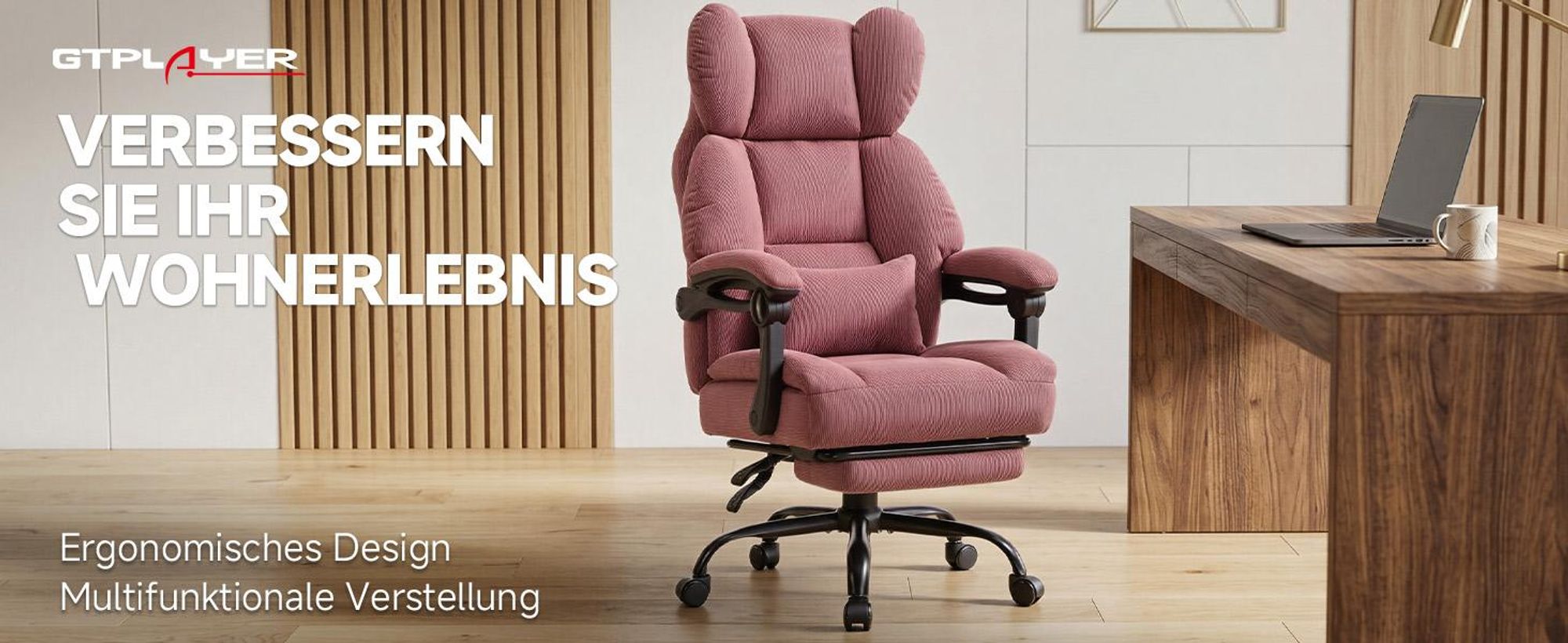 GTPLAYER Gaming Stuhl, Ergonomischer Bürostuhl mit Fußstütze und Lendenstütze, Hochlehner Chefsessel für Große, breiter Computersessel, Höhenverstellb