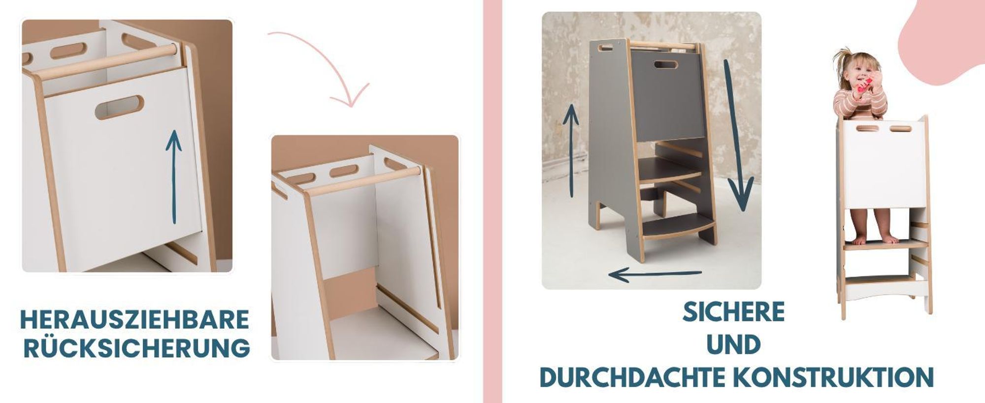 NOWAY - Montessori Lernturm Kitchen Helper Kinderplattform Küchenturm - grau