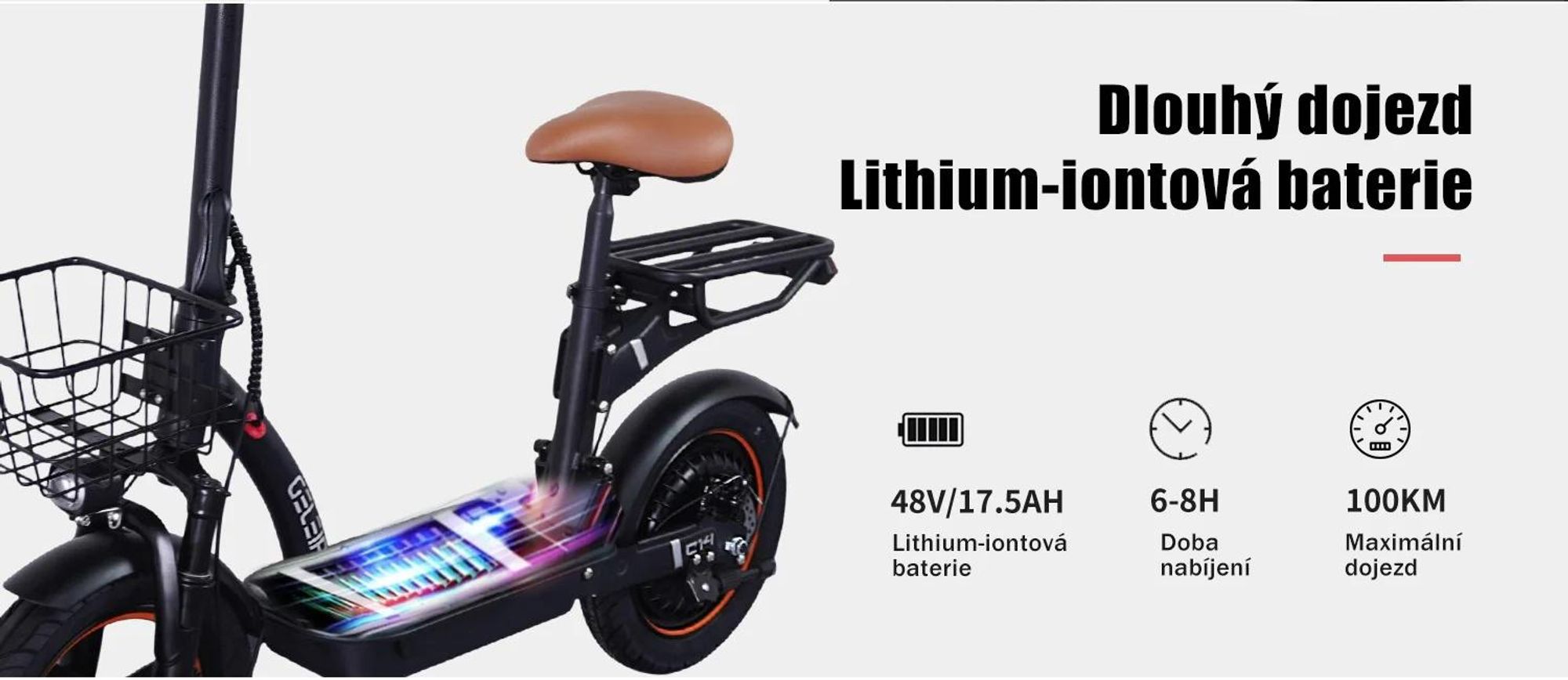 Elektrická Koloběžka GELEIPU C14 - 48V17.5Ah 14'' S Mechanickým Kotoučovým Brzdou A Železným Rámem - Černá