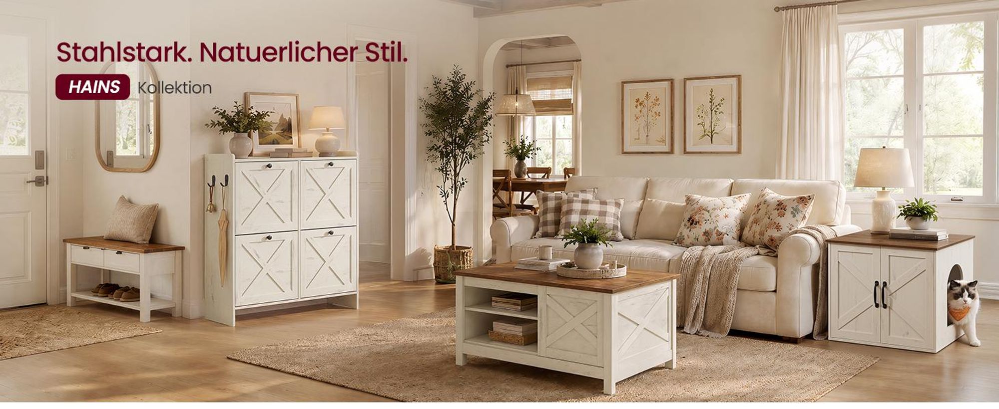 VASAGLE Schmaler Schuhkipper mit 4 Klappen, Landhausstil für 24 Paar Schuhe, 105,5 x 24 x 101,7 cm, Weiß