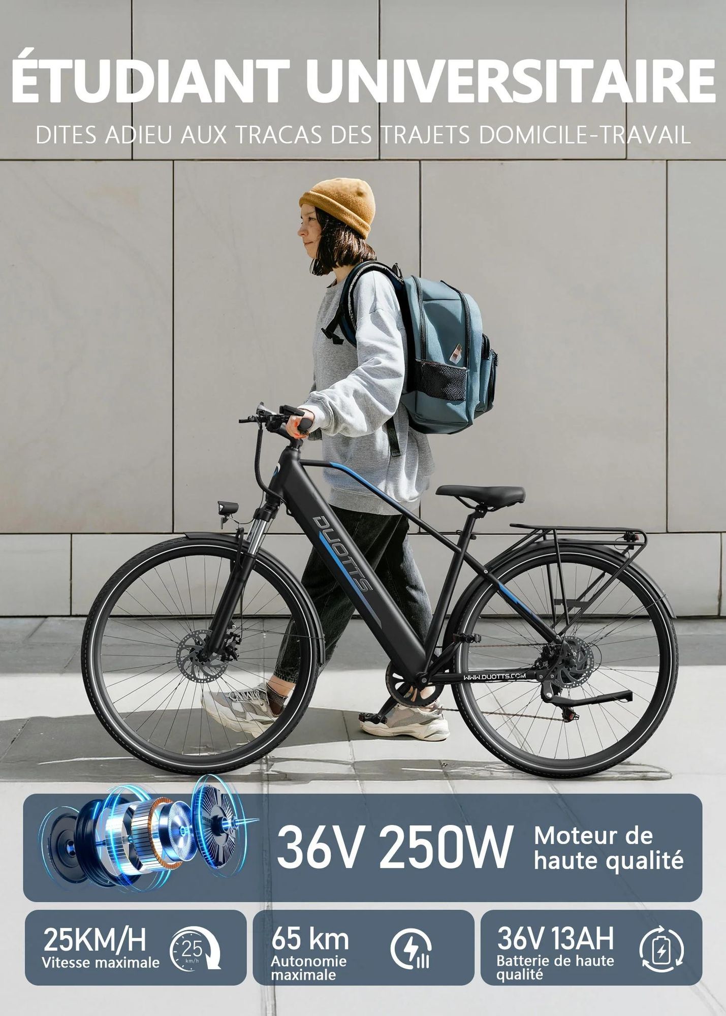 VšŠlo šŠlectrique Duotts C29 Lite - Moteur 250W Batterie 36V13AH 27.5 Pouces Frein š€ Disque - Bleu Noir