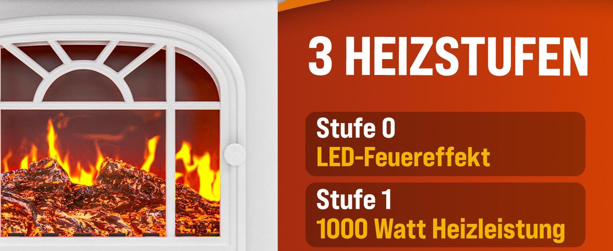 MONZANA® Elektrokamin mit LED Flammeneffekt Heizlüfter 2000W 2 Heizstufen Thermostat Kamin Feuer Ofen Heizstrahler Wohnzimmer Heizung 60x50x30cm Weiß