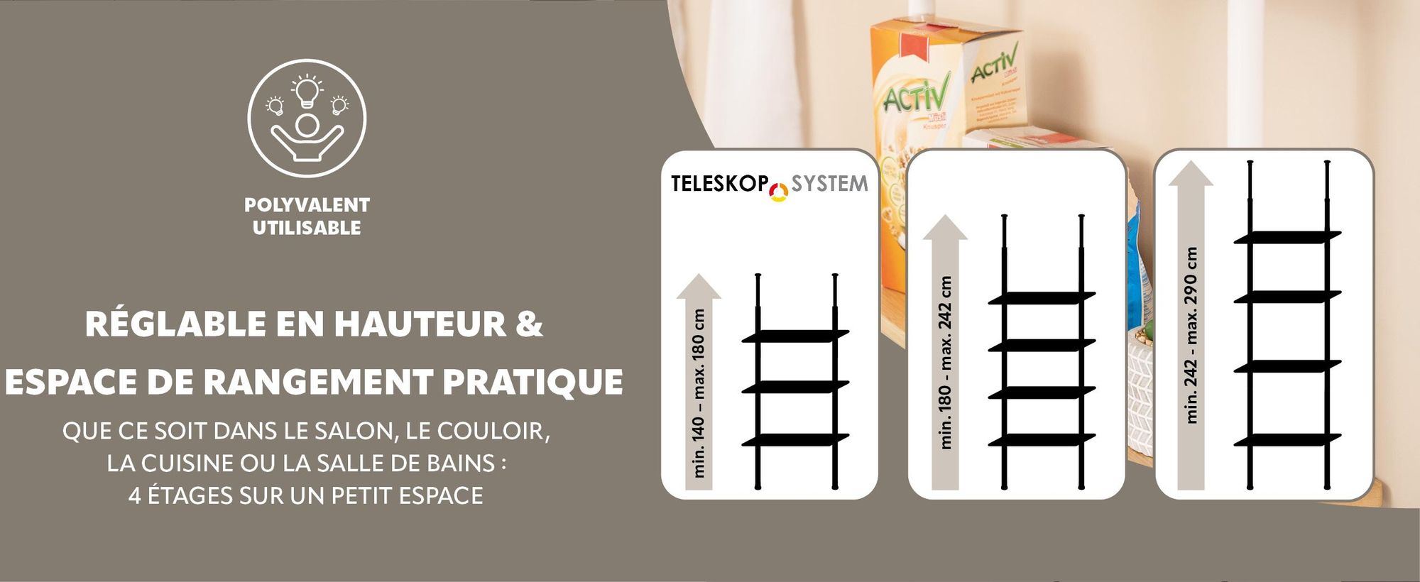Etagere telescopique coulissante pour la cuisine