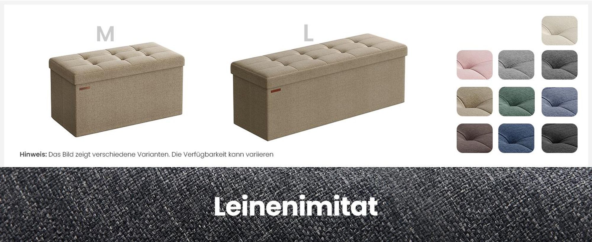 SONGMICS 110 cm Sitzbank mit Stauraum, klappbare Sitztruhe, Fußbank, helltaupe