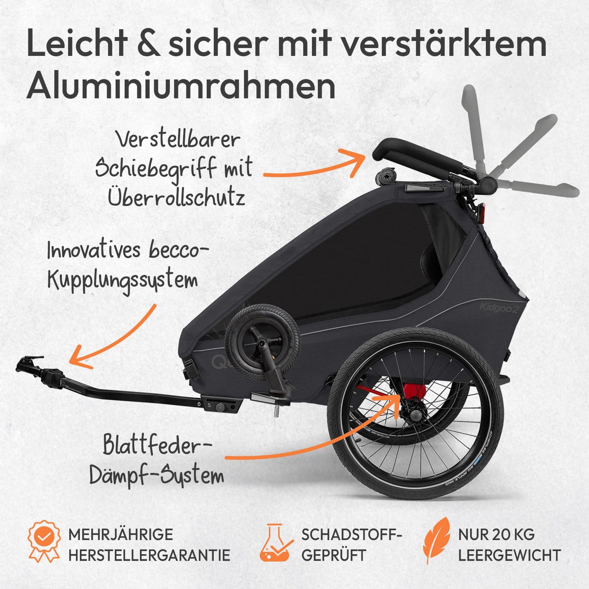 Qeridoo Kidgoo 2 - Kinderfahrradanhänger für 2 Kinder, Farbe: Phantom Grey