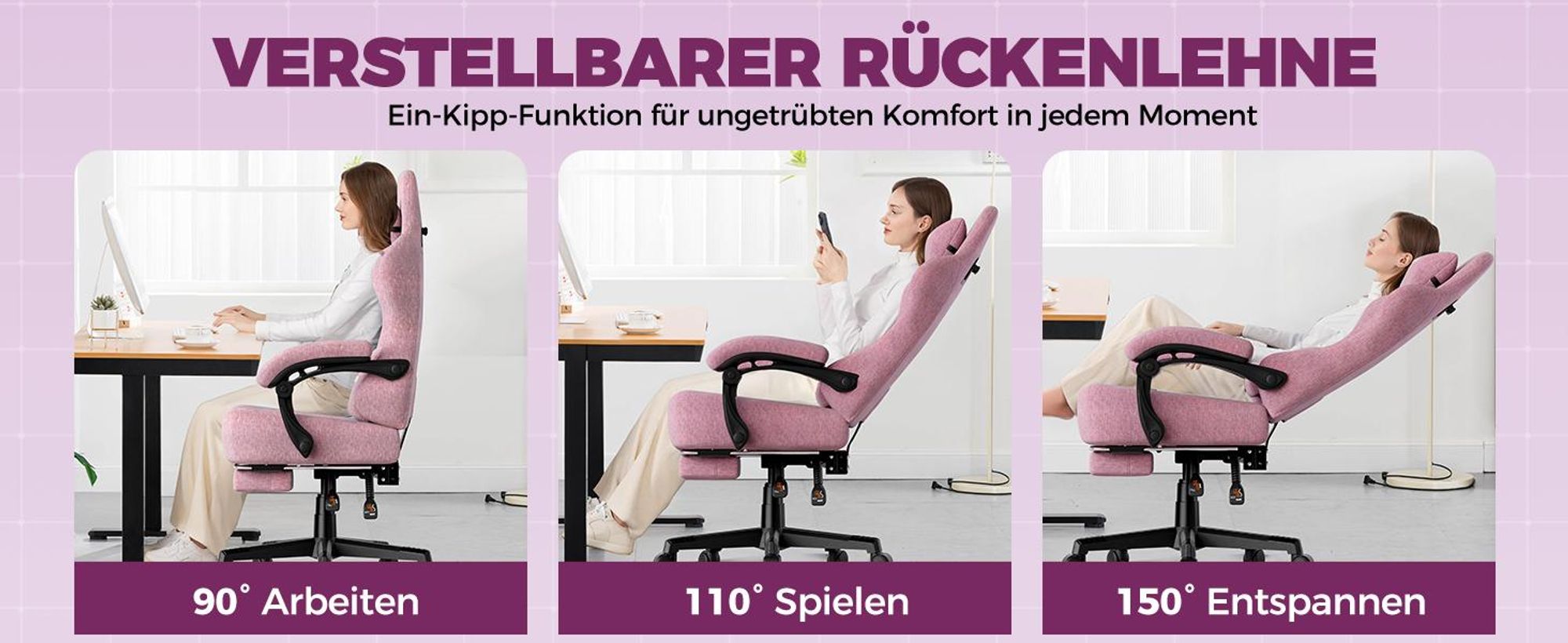 GTPLAYER Gaming Stuhl Ergonomischer Gaming Sessel Schreibtischstuhl Bürostuhl mit Stoffoberfläche Federsitzkissen, Verbindungsarmlehnen, mit Fußstütze