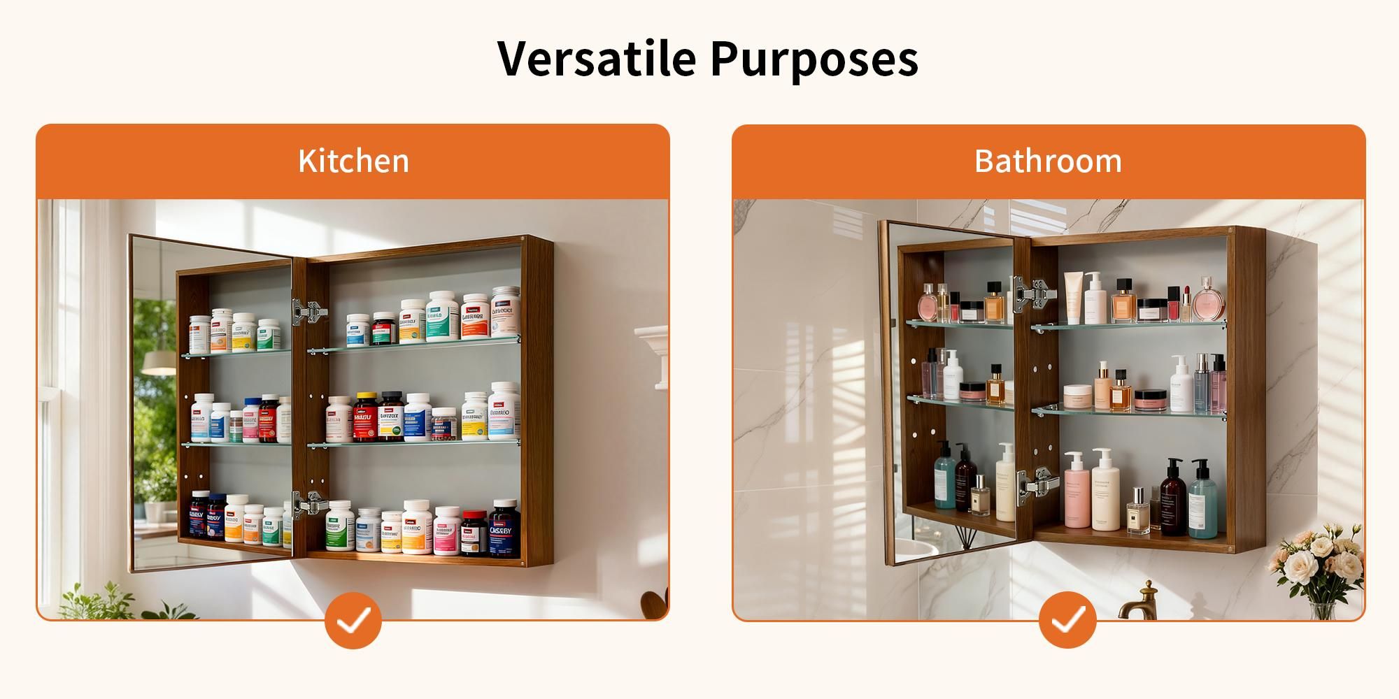 WISFOR Spiegelschrank Bad 50 x 66 cm, Medizinschrank zur Wandmontage, LED-Innenlicht, verstellbare Glasablagen für das Badezimmer