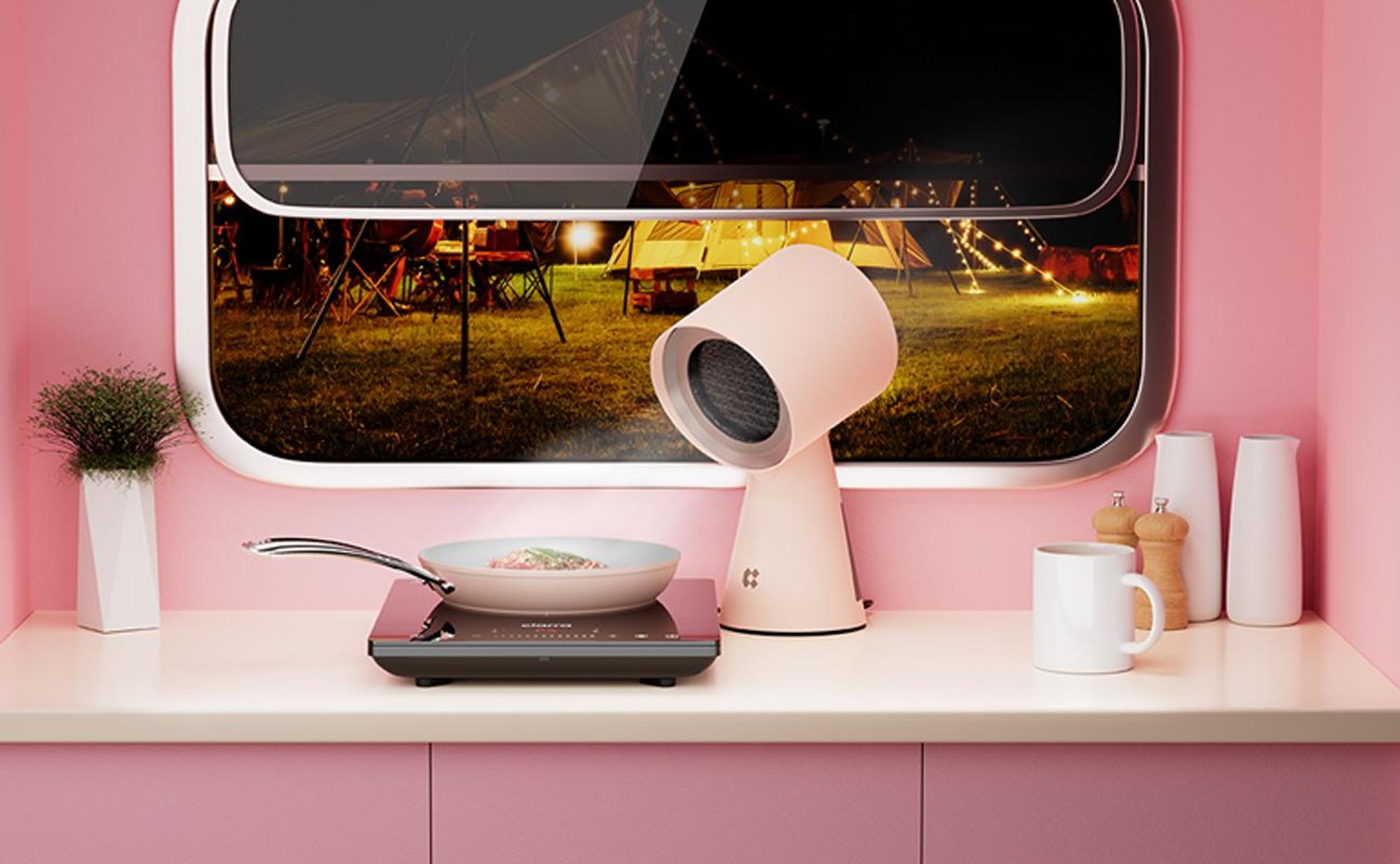 CIARRA HOOD TO GO Mini-hotte aspirante Portable Hotte de table Hotte mobile Recyclage de l'air 2 vitesses Rose VMPHP01