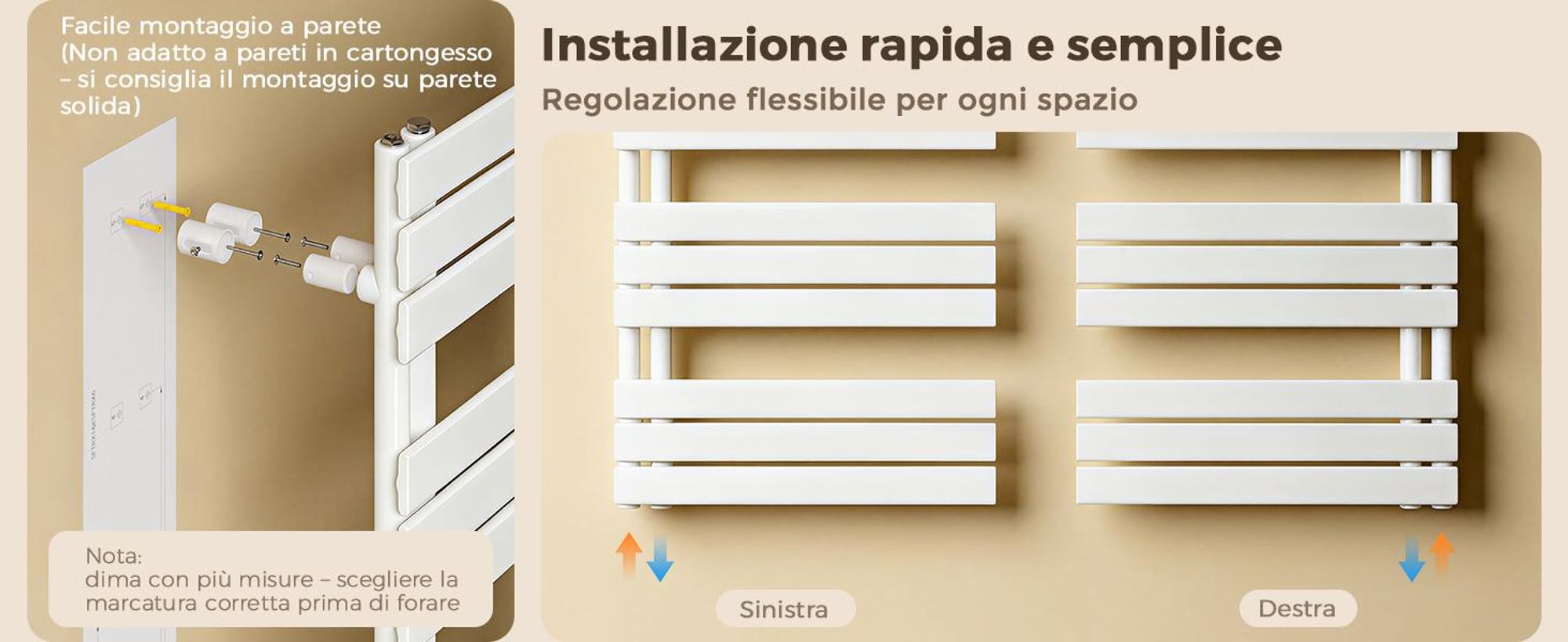 S'AFIELINA - Radiador de diseño para baño, 762x400 mm, radiador toallero, blanco, panel plano, conexión lateral, radiador para baño, secador de toallas, 342 vatios