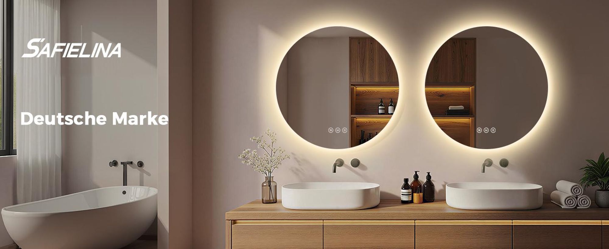 S'AFIELINA LED Badspiegel Rund Badezimmerspiegel Wandspiegel mit Touch-Schalter,3 Lichtfarbe 3000/4000/6500K 70 cm