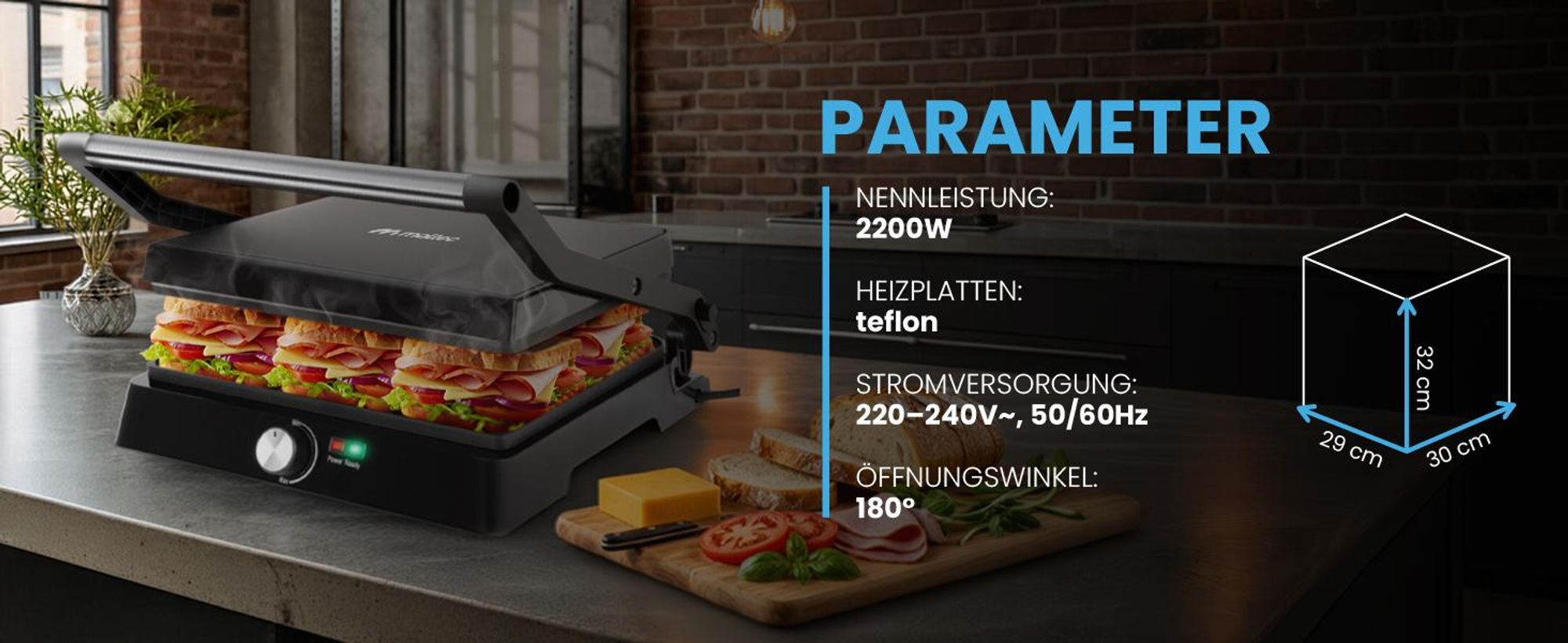 Elektrogrill Sandwichmaker Panini mit Fettauffangschale