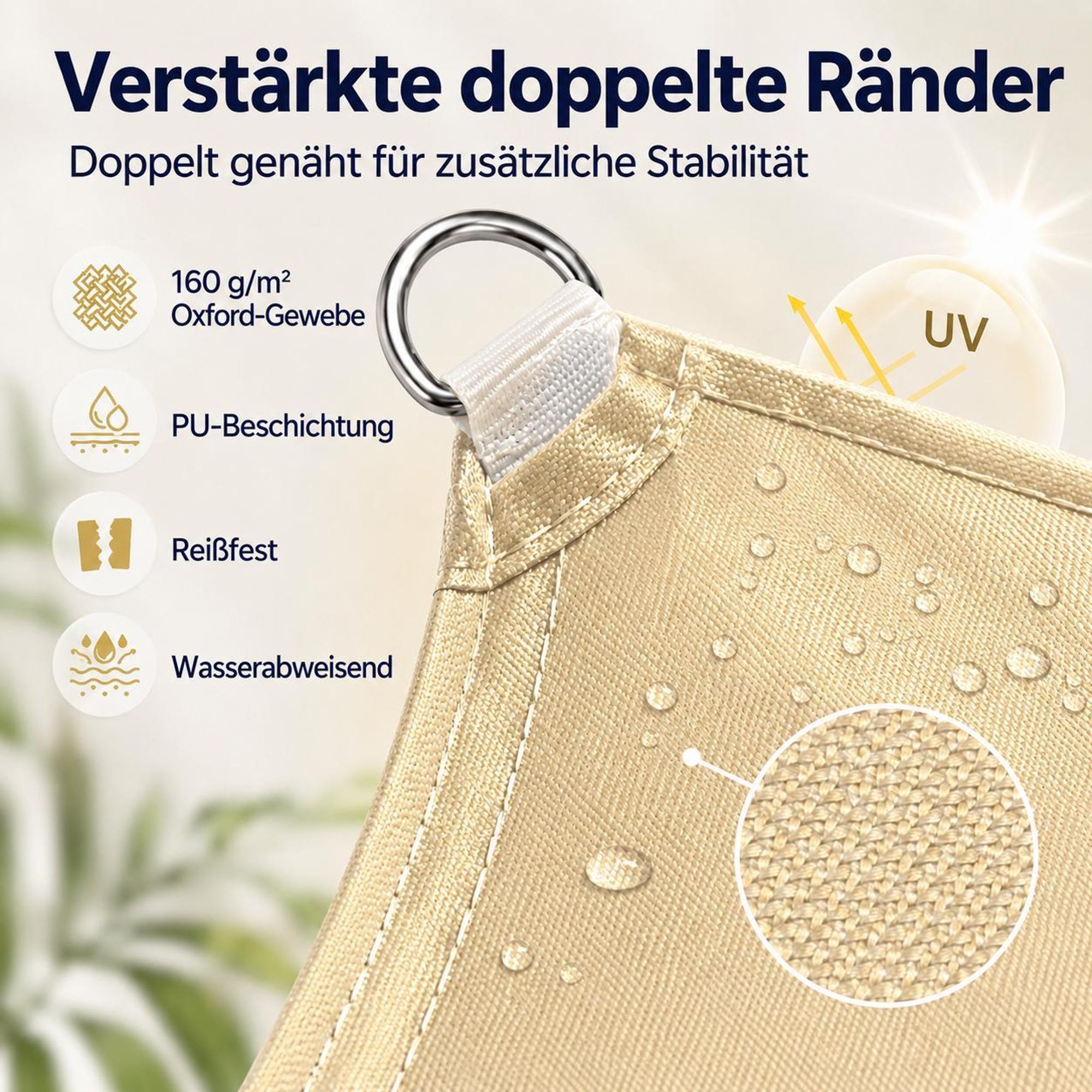 Sonnensegel 3x3m Viereckig, Beige Sonnensegel Wasserdicht Mit Ösen, 420D 95% Sonnenschutz UV Schutz Für Garten Balkon Terrasse