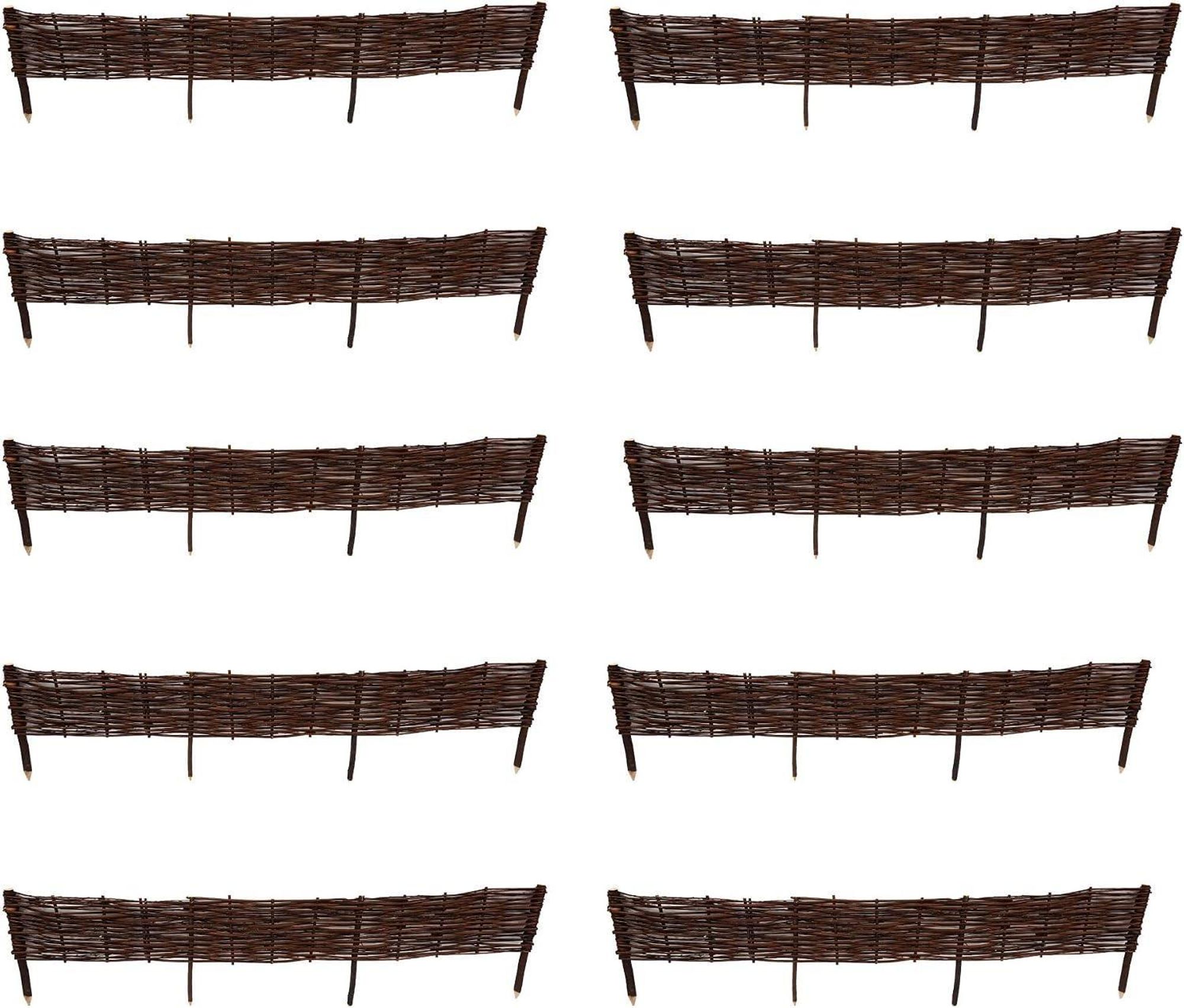 Ogrodzenia Wiklinowe Palisada Wiklinowa Zestaw 10 sztuk 120x20 cm, Rabatka Ogrodowa, Obrzeże Trawnika, Naturalny Płotek Wiklinowy, Ręcznie Robiony