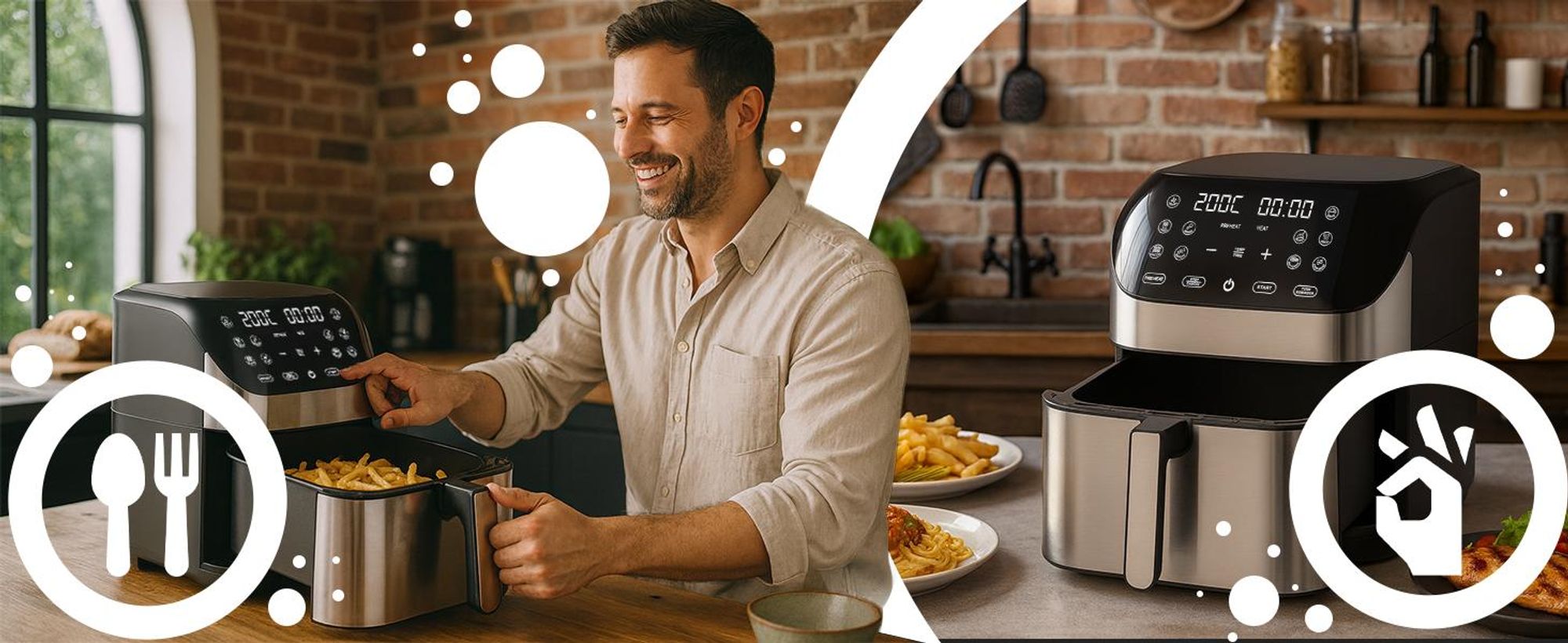 Heißluftfritteuse 8L,  Airfryer 1800W, 12 Programme Mit Digitalem Touchscreen, Temperaturregelung LCD Air fryer,  gesunde Lebensmittel ohne Öl, Retoo