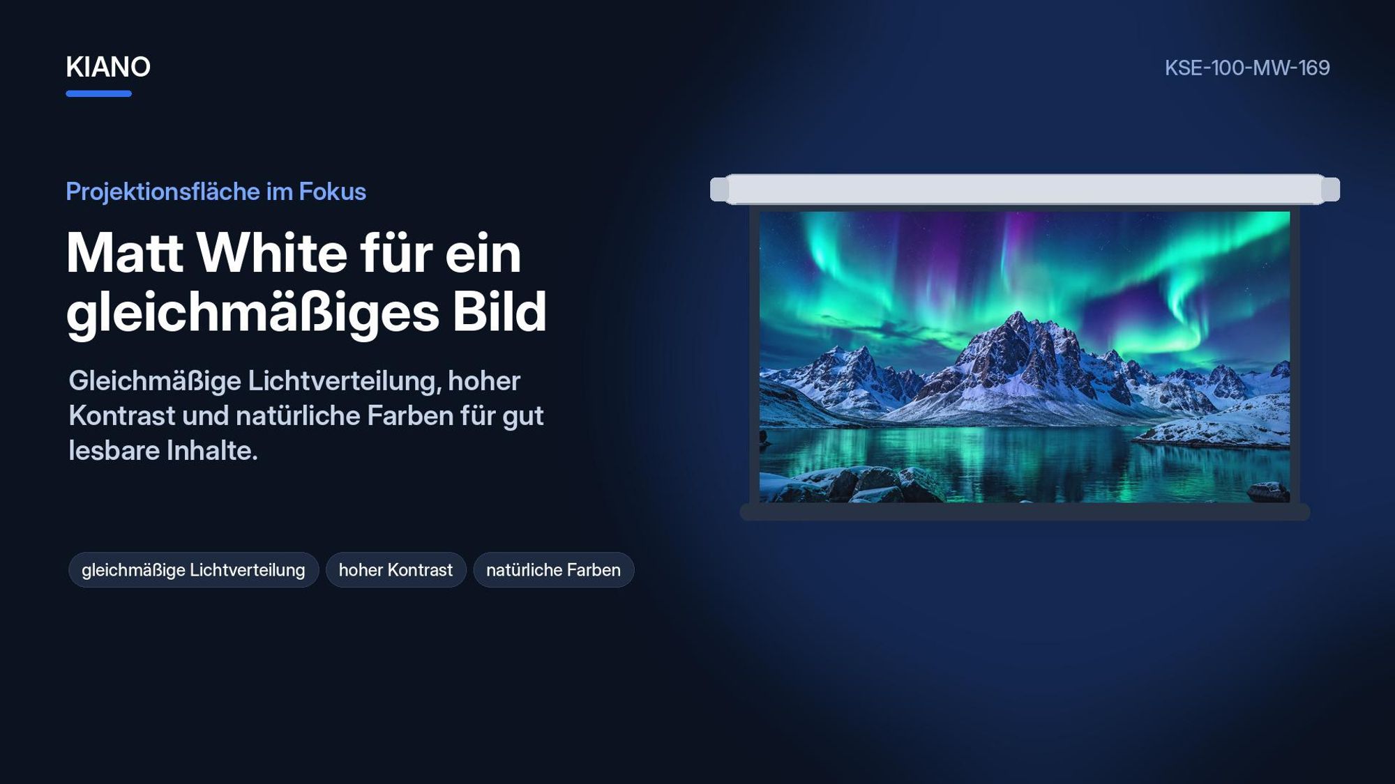Kiano Electric 100 Zoll Beamer-Leinwand 16:9 Matt White, elektrisch, für Wand und Decke, Heimkino, Büro und Präsentationen