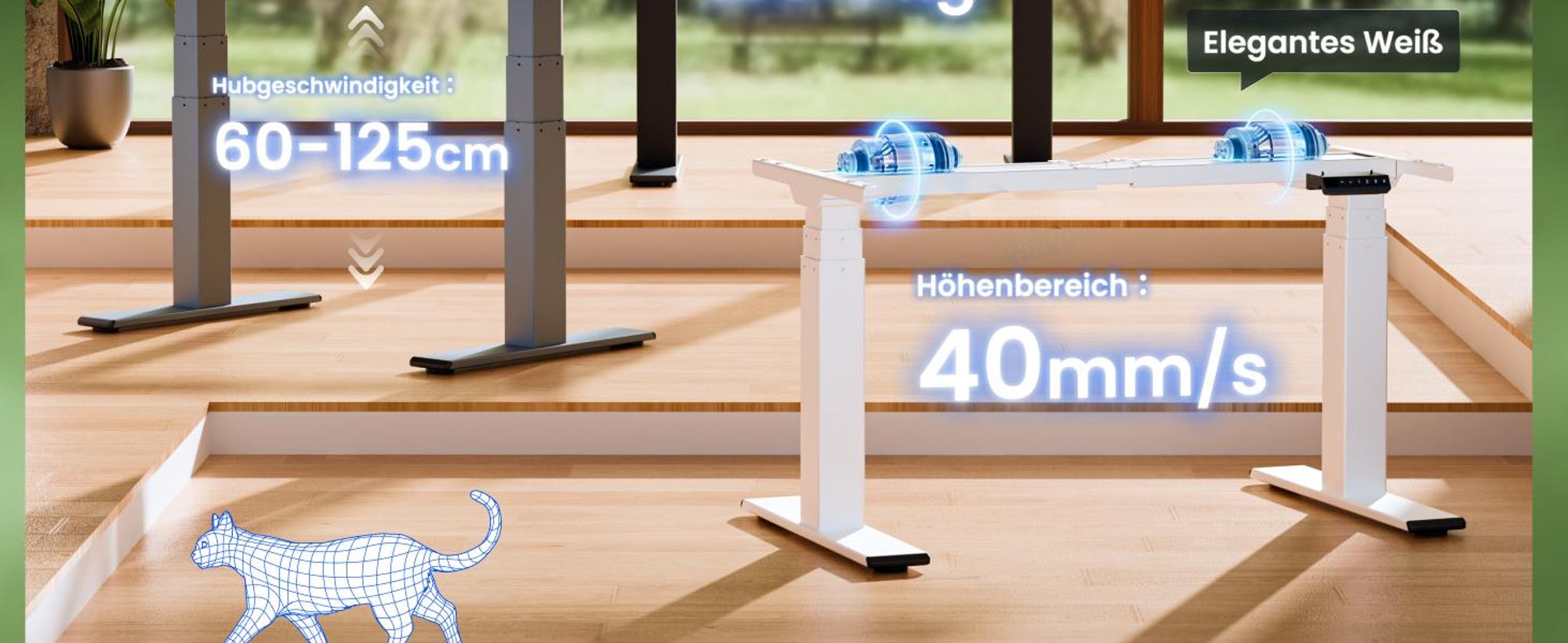 FLEXISPOT ValtreX E200 Höhenverstellbarer Schreibtisch 200 kg Tragkraft, 2 Motoren, USB-Anschluss, 4 Speicherfunktionen, 3‑stufiges Gestell (Schwarz)