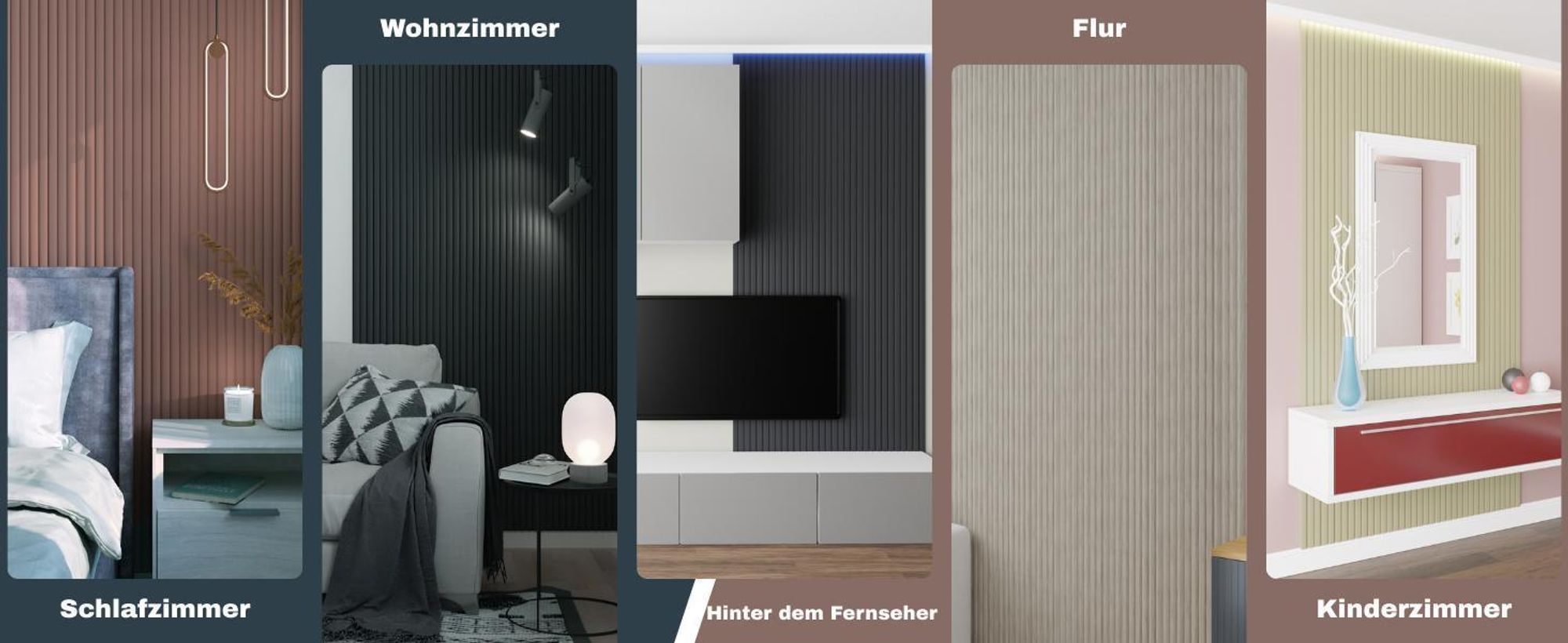 BEATS Lamellen 2,75m HEXIM - MDF Holz Lamellenwand Wandpaneele Lamellenverkleidung Wandverkleidung Lamellenpaneele Holzpaneele Natur (1 Paneel, Beats De Luxe Black Lead)