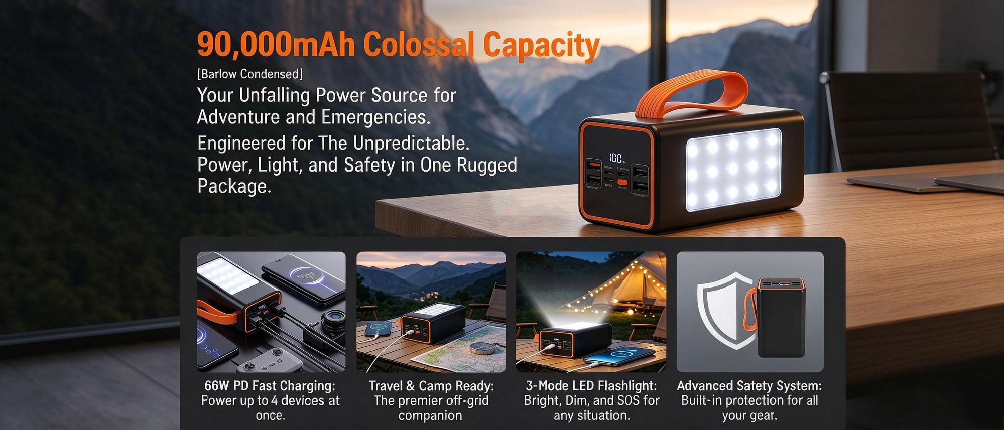 Juksun Powerbanks, Powerbank mit 90000 mAh, USB-C-Anschluss, für Outdoor Reisen und Camping, mit LED und Taschenlampe, 22,5 W Schnellladefunktion