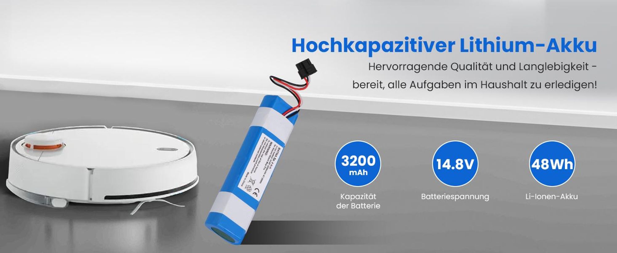 Extralink, Akku de Ersatzakku kompatibel  mit Roboter Xiaomi Mop Pro INR18650 MA1-4S1P-SC, wiederaufladbarer Akku, 3200 mAh, 47,36 Wh, Akku für Reinigungsroboter, wiederaufladbar, Ersatzakku de