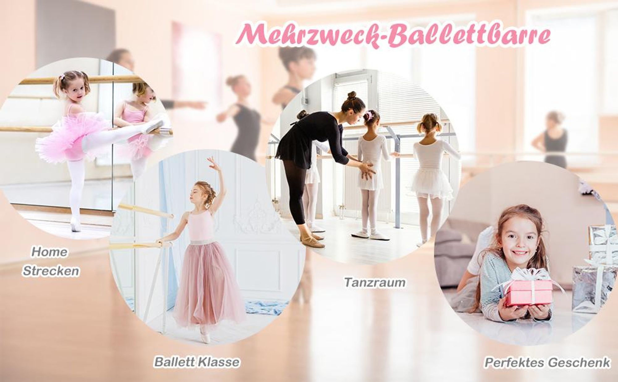 COSTWAY Ballettstange freistehend, Ballet Bar höhenverstellbar, Ballett Barre aus Eisen, Stretch Barre bis 50KG belastbar, ideal für Kinder und Erwachsene