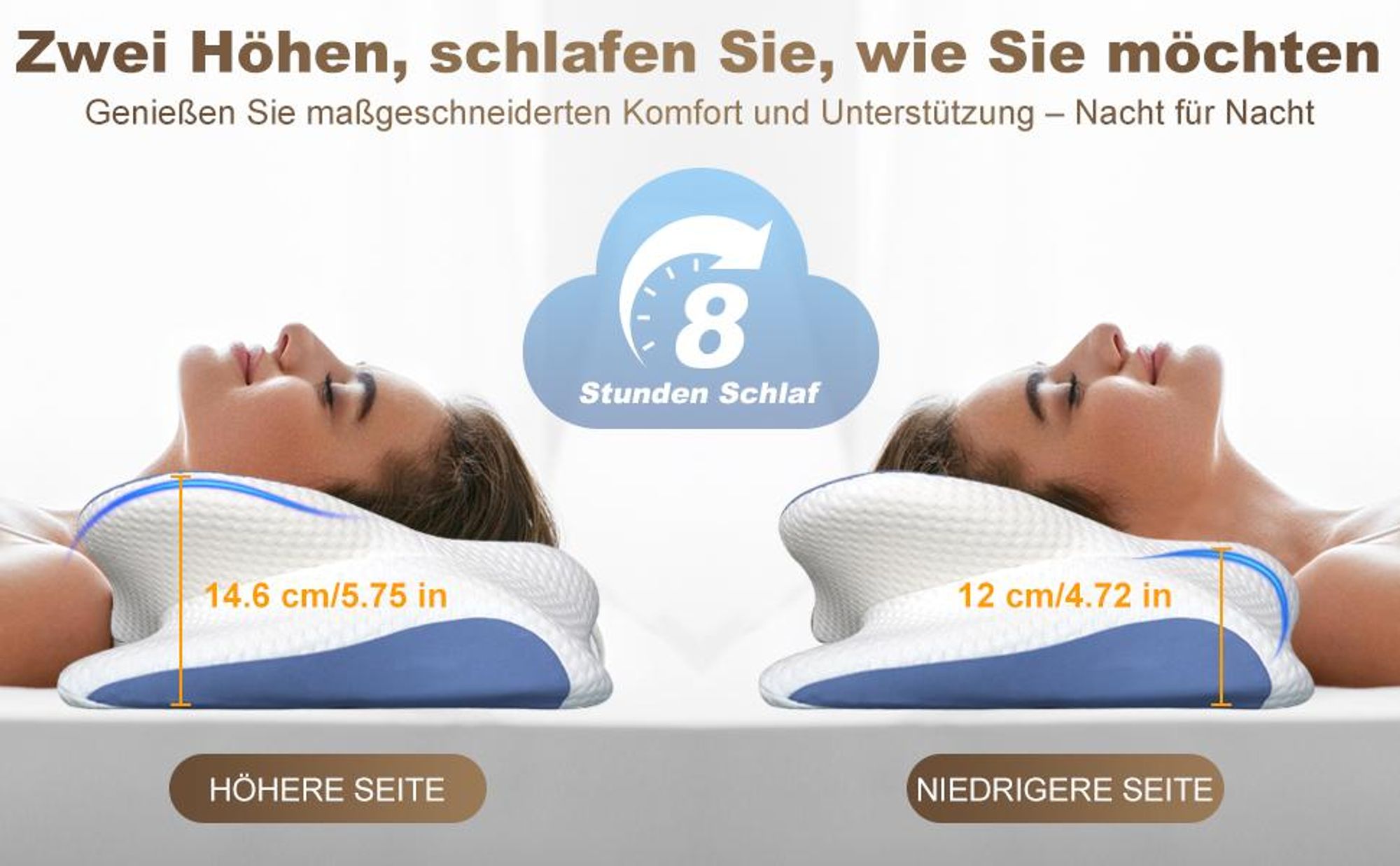 Nackenkissen, Kopfkissen, Orthopädisches Kissen, Memory Foam Kissen, Ergonomisches Kopfkissen, Schulter und Nackenschmerzen, für Bauch, Rücken